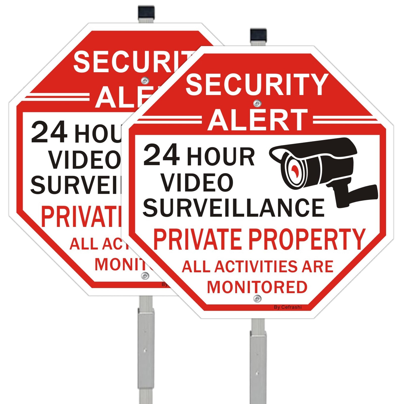 2 Pack Security Sign, Private Property Video Surveillance Sign, with 36″ Meta…