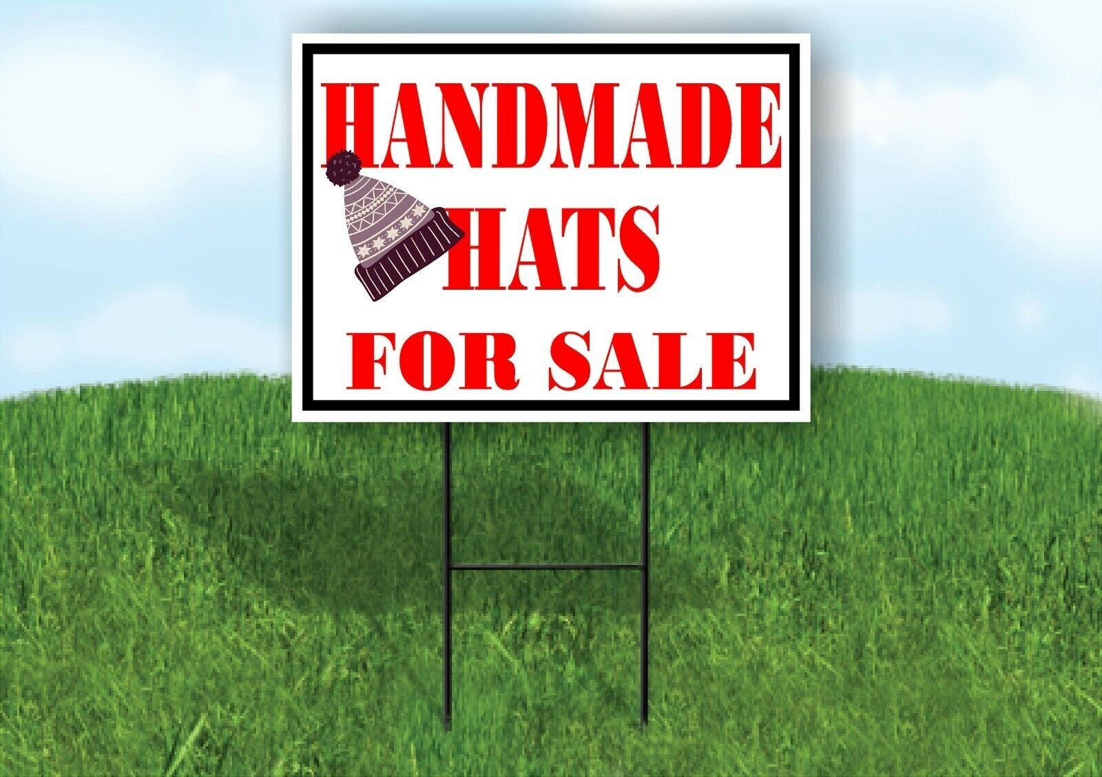 HANDMADE HATS FOR SALE RED HAT Yard Sign with Stand LAWN SIGN
