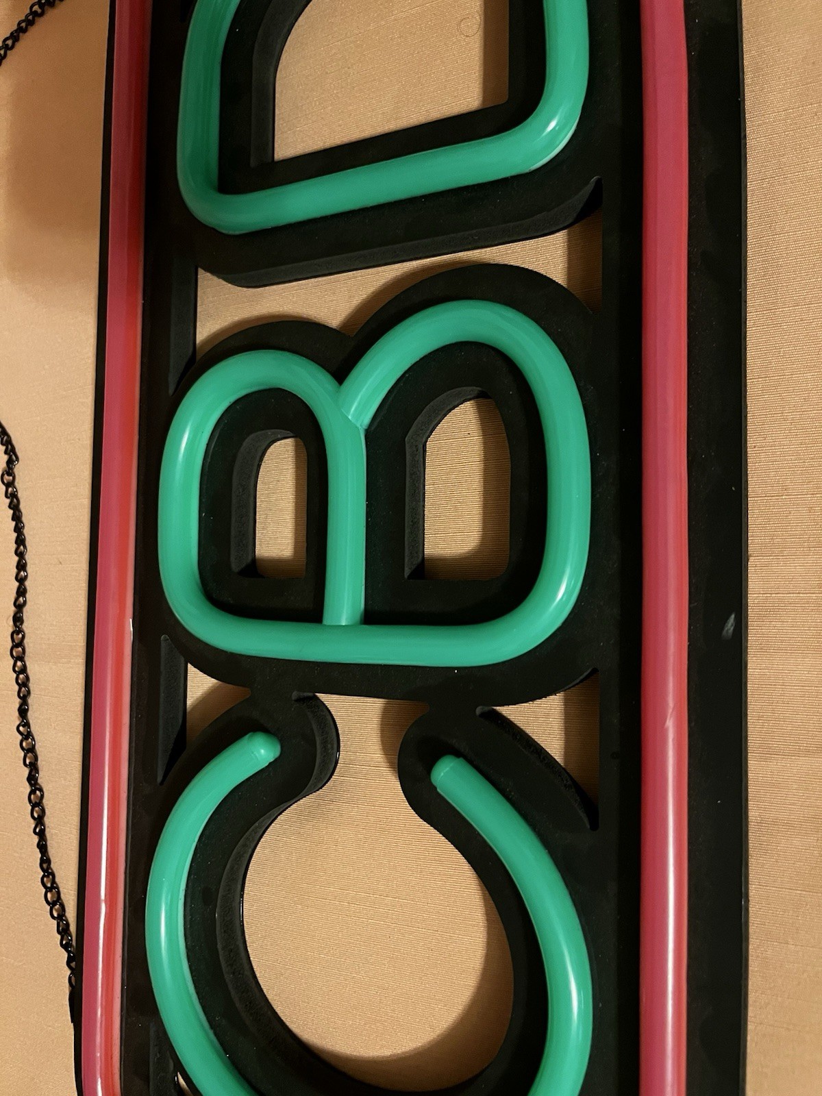 CBD LED Illuminated Hanging Sign, Red Border, Teal Letters w/ Hanging Chain20x9