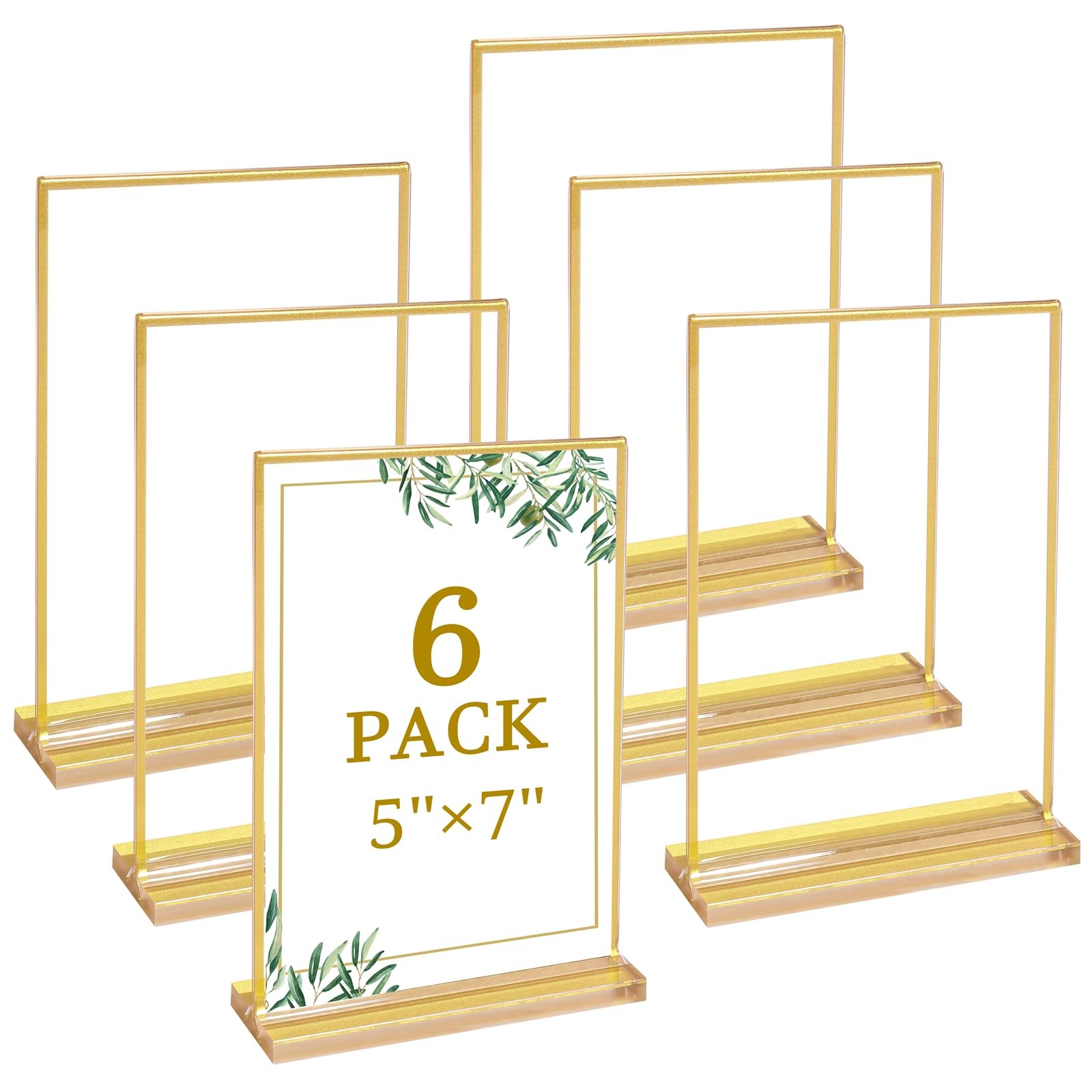 6 Pack 5×7 Inch Clear Acrylic Sign Holders, Double-Sided Gold Display Stand P…