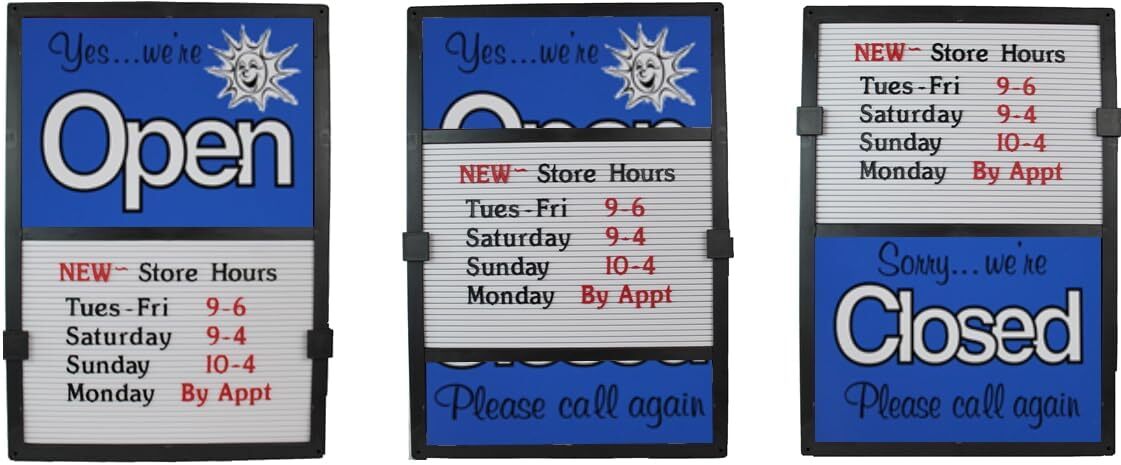 Glassmate Vertical Open/Closed Sun Message Slider Board Sign | 14″W x 20″H