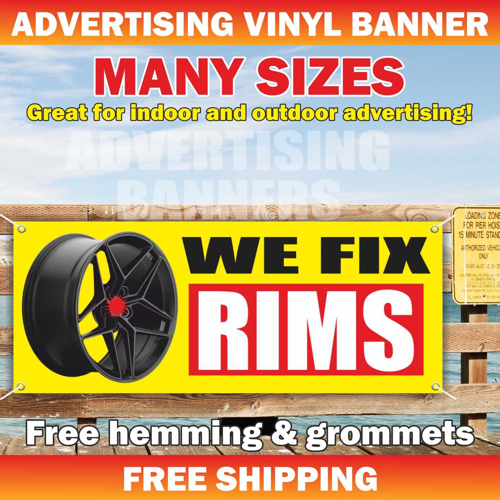 WE FIX RIMS Advertising Banner Vinyl Mesh Sign service tire wheel service repair