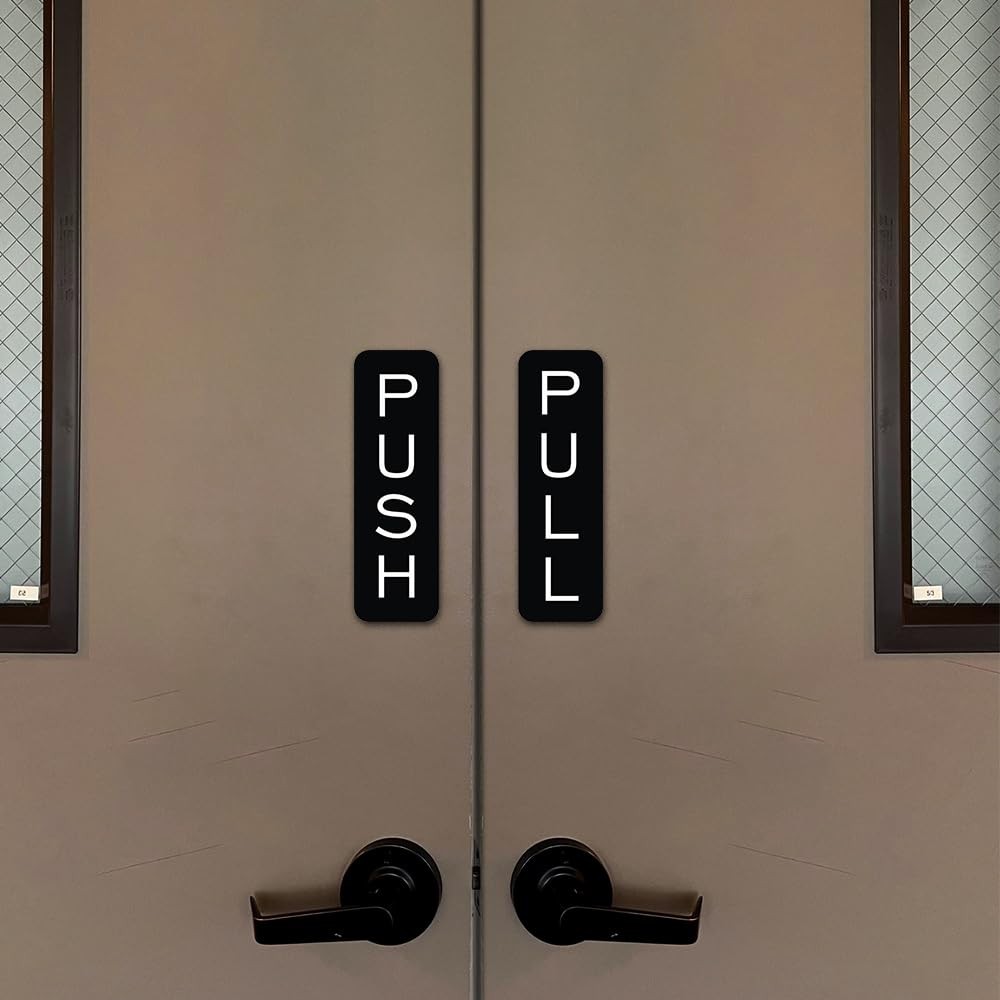 All Quality Basic Vertical Push Pull Door Sign – Large 2 Pack 2-BPUSHLBLK