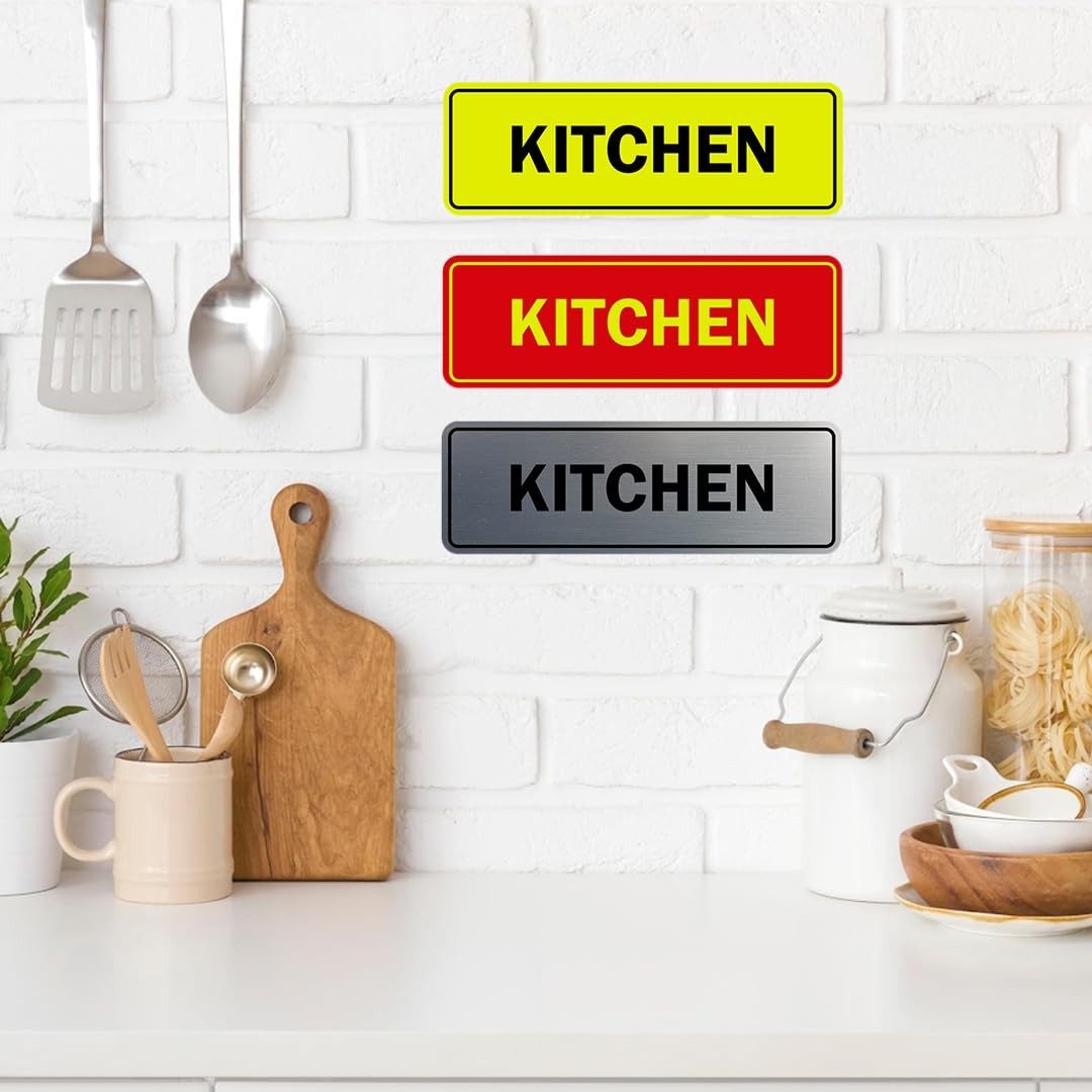 Standard Kitchen Sign Brushed Silver Large Wall Door Mount Hardware
