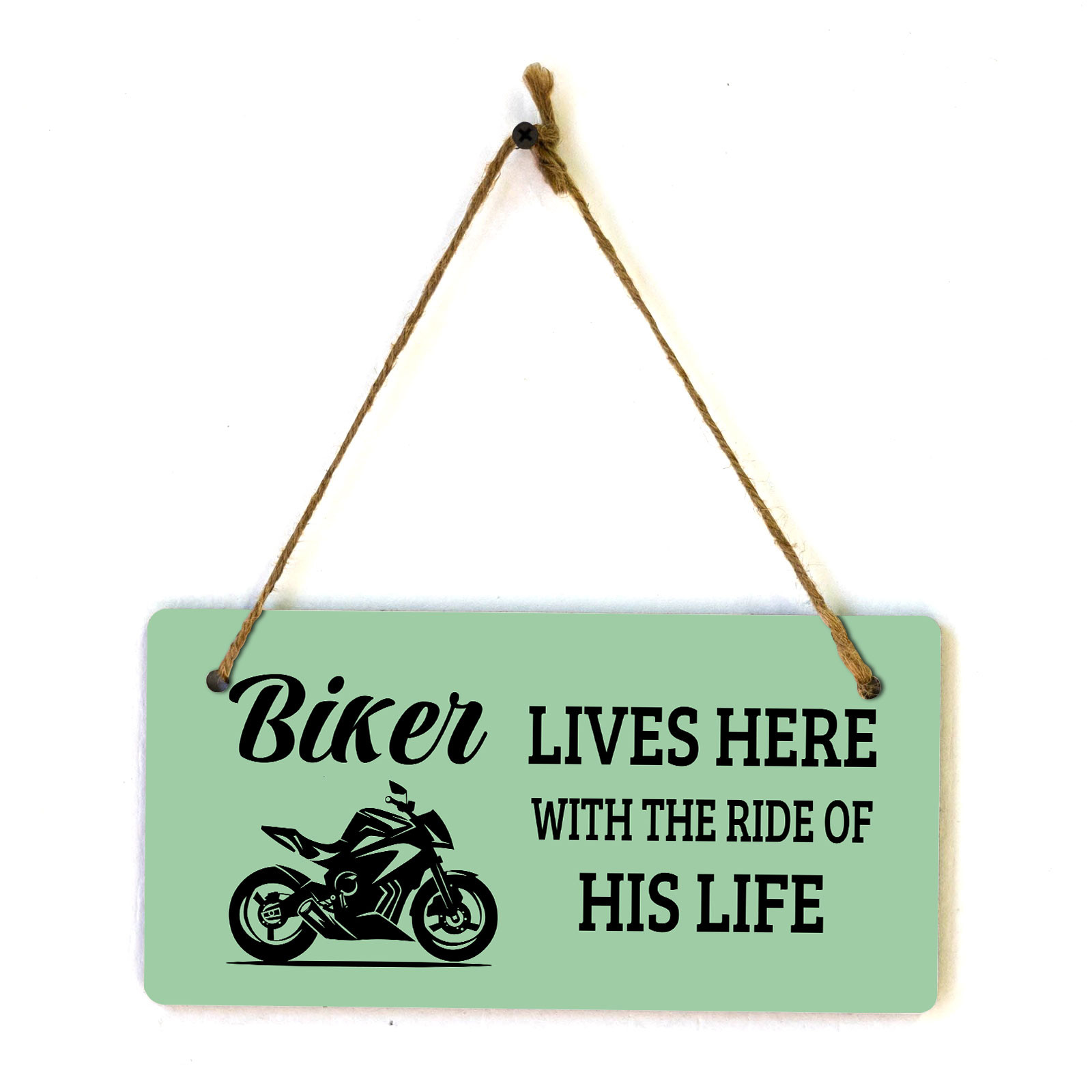 Biker Lives Here With The Ride Of His Life 5″ x 10″ Hanging Wall or Door Sign