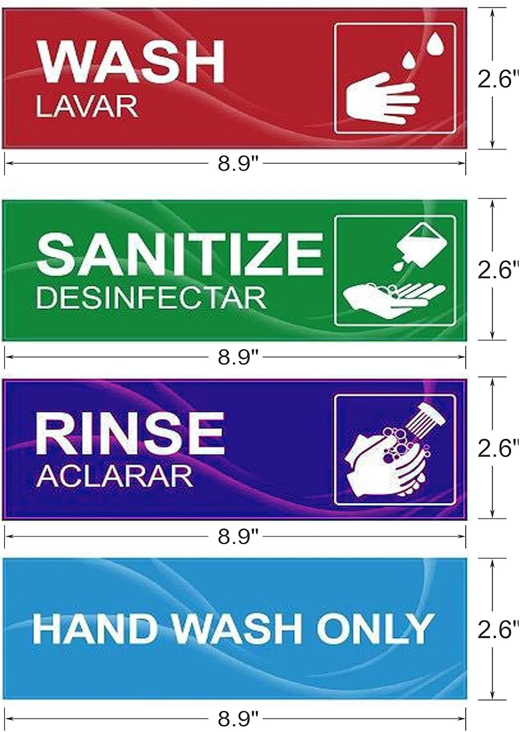 4 Pack Wash Rinse Sanitize Sink Labels Waterproof Sticker Signs for Restaurants