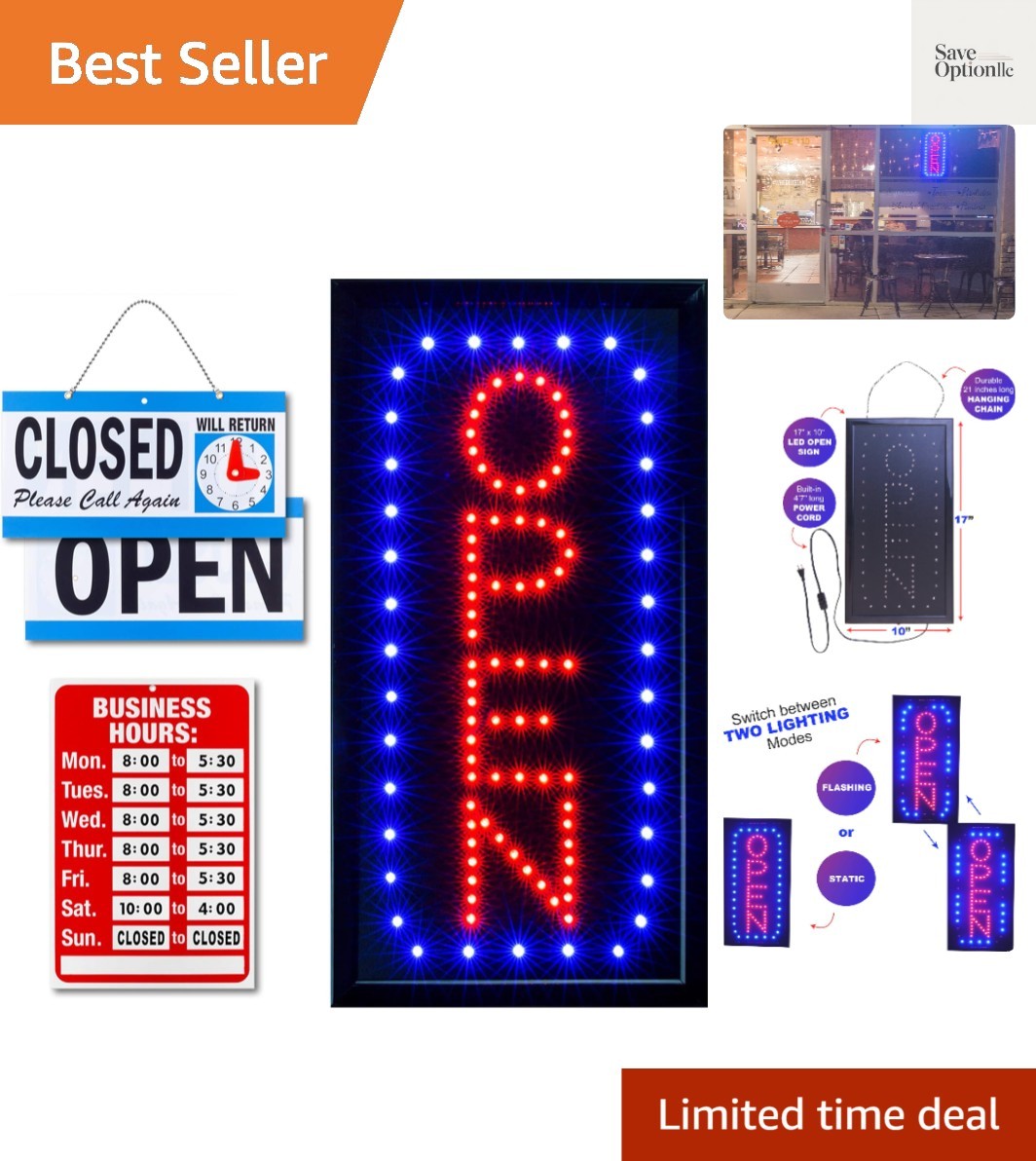 Neon Open Sign for Business: Vertical LED Sign with Flashing Mode for Stores …