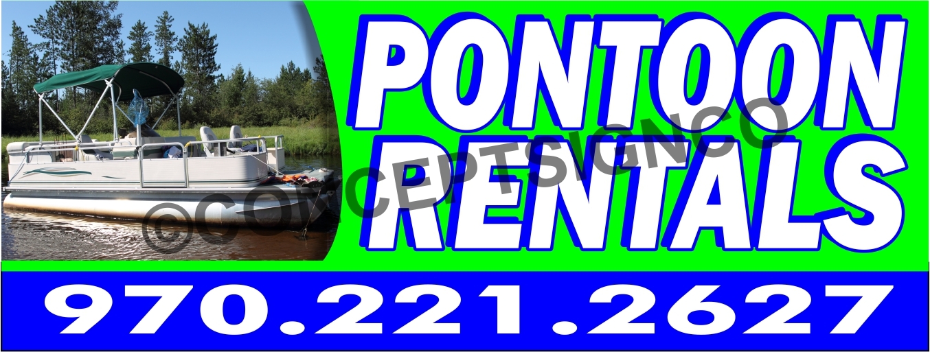 2’X5′ PONTOON RENTALS BANNER Signs CUSTOM PHONE NUMBER Boats Watercraft Rent