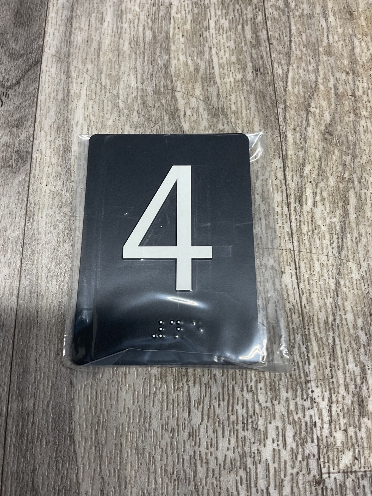 4th Floor Elevator Jamb Plate Sign, Braille #4, Raised Dots & Number #4011G68