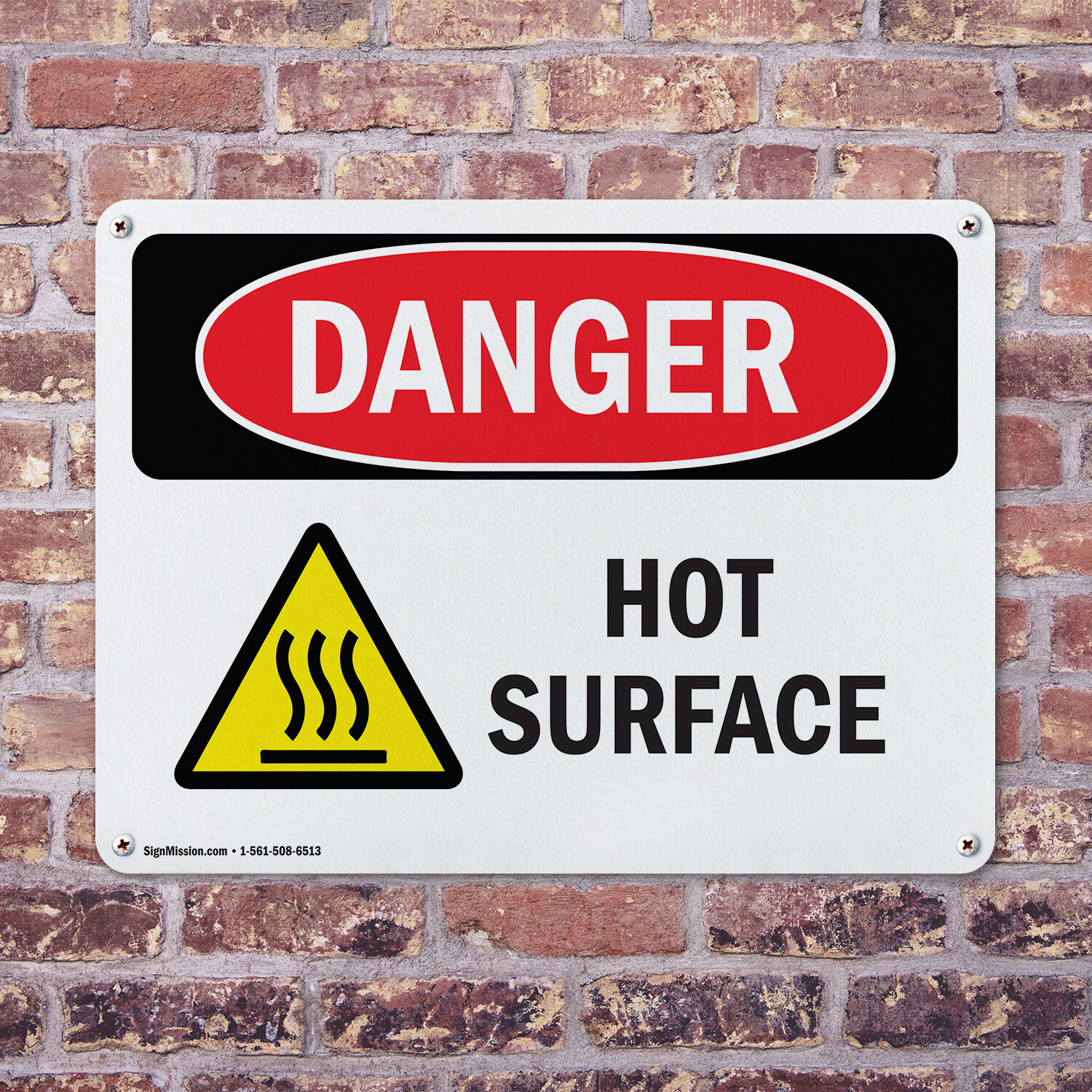 (2 Pack) Hot Surface OSHA Danger Sign Decal Metal Plastic