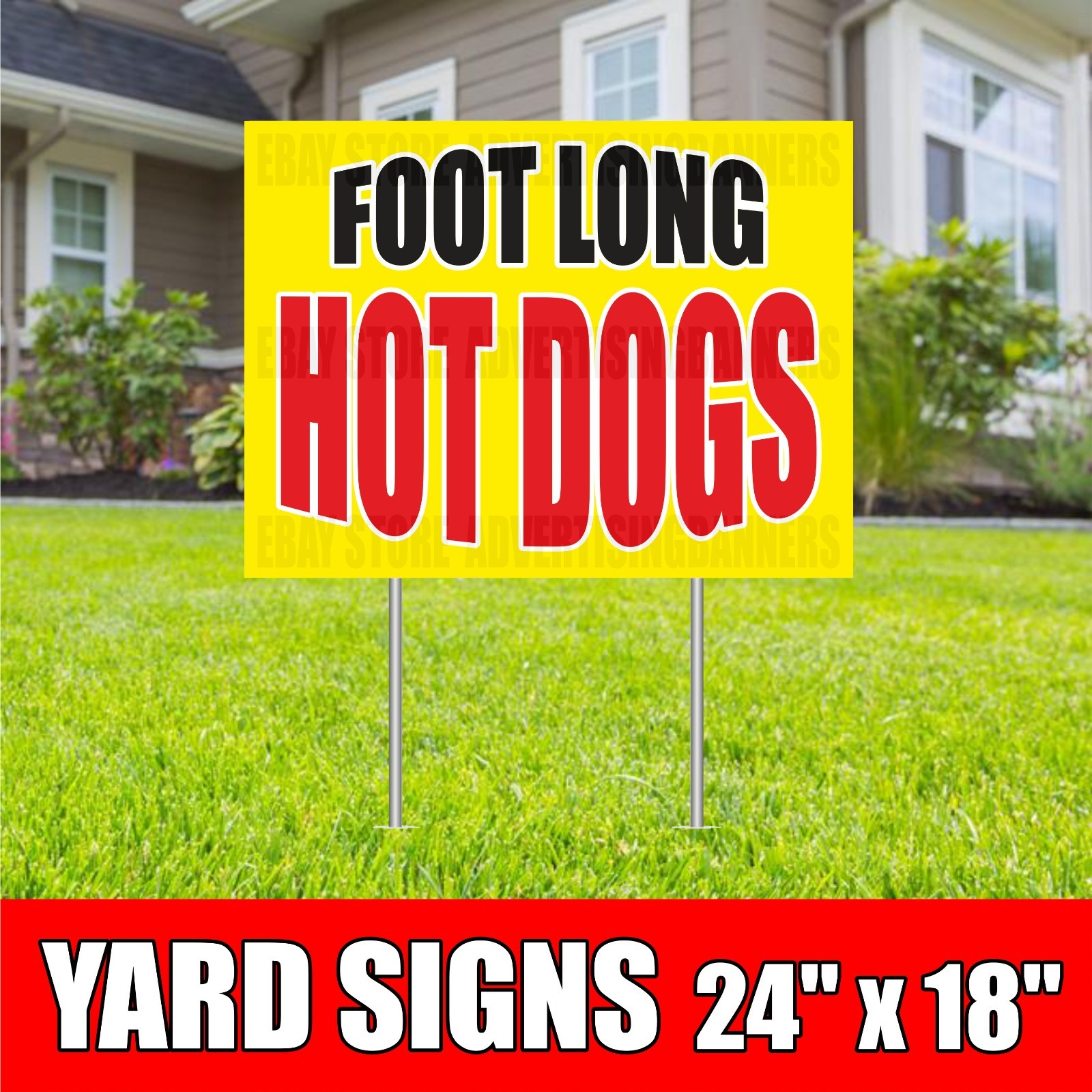 FOOT LONG HOT DOGS Yard Sign with H-Stakes sausages street food bar bbq