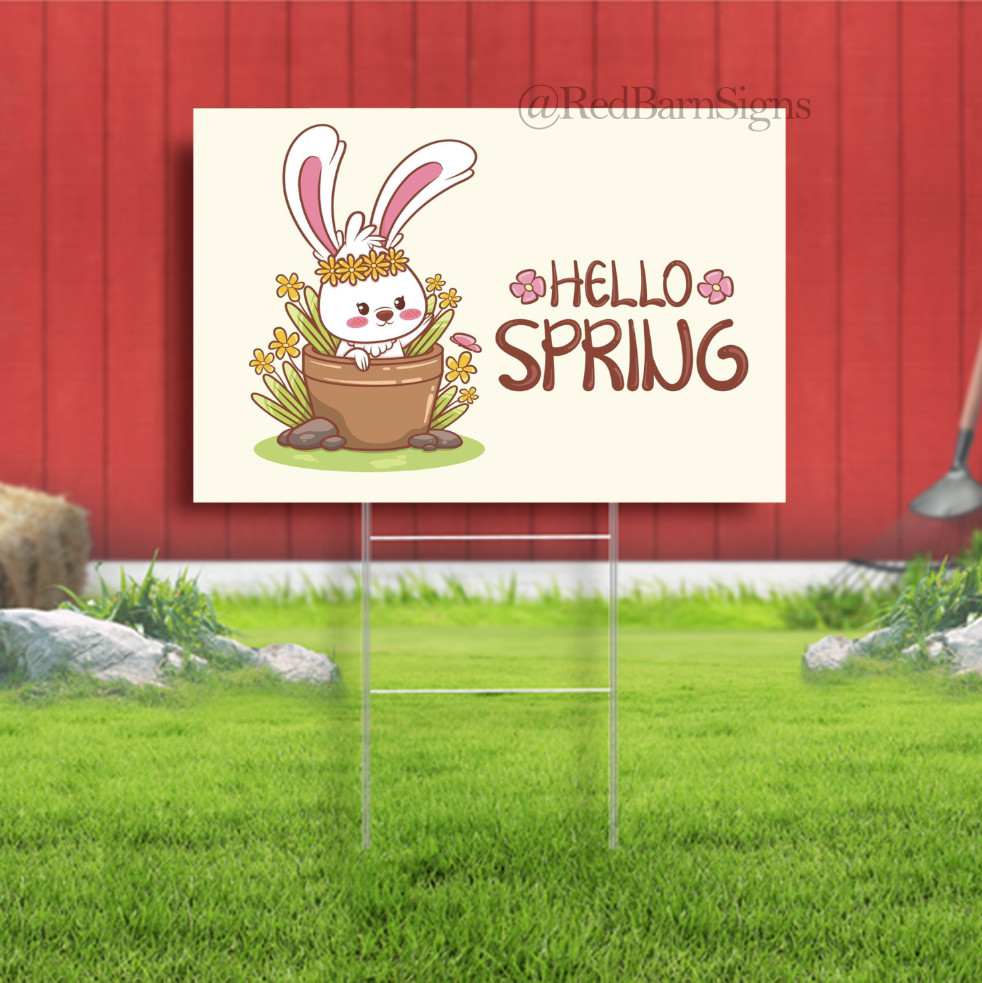 Hello Spring Time 019 One-Sided Yard Sign with Metal Stakes