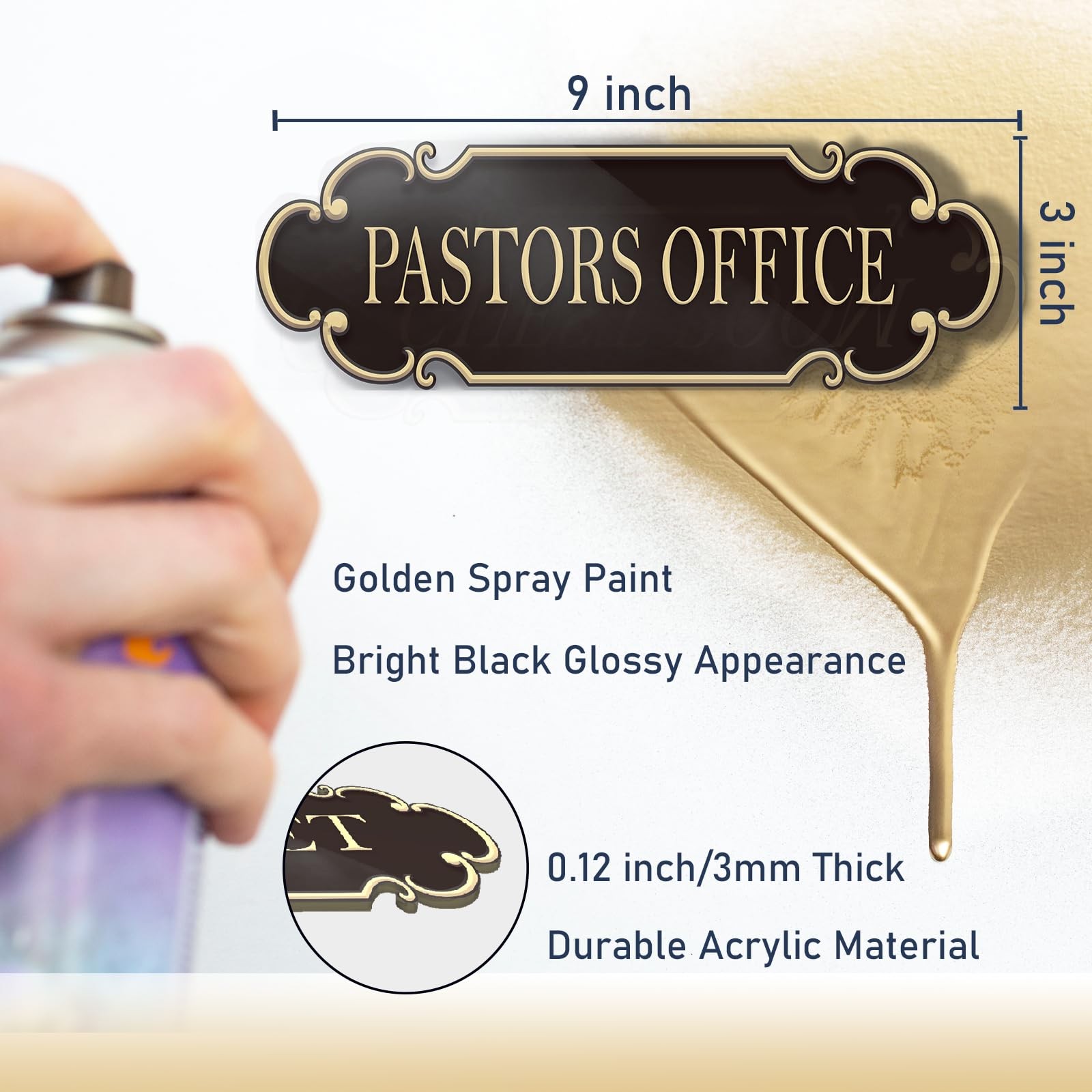 Pastors Office Sign 9×3 inch Spay Gold – Self-adhesive Signage for Church Off…