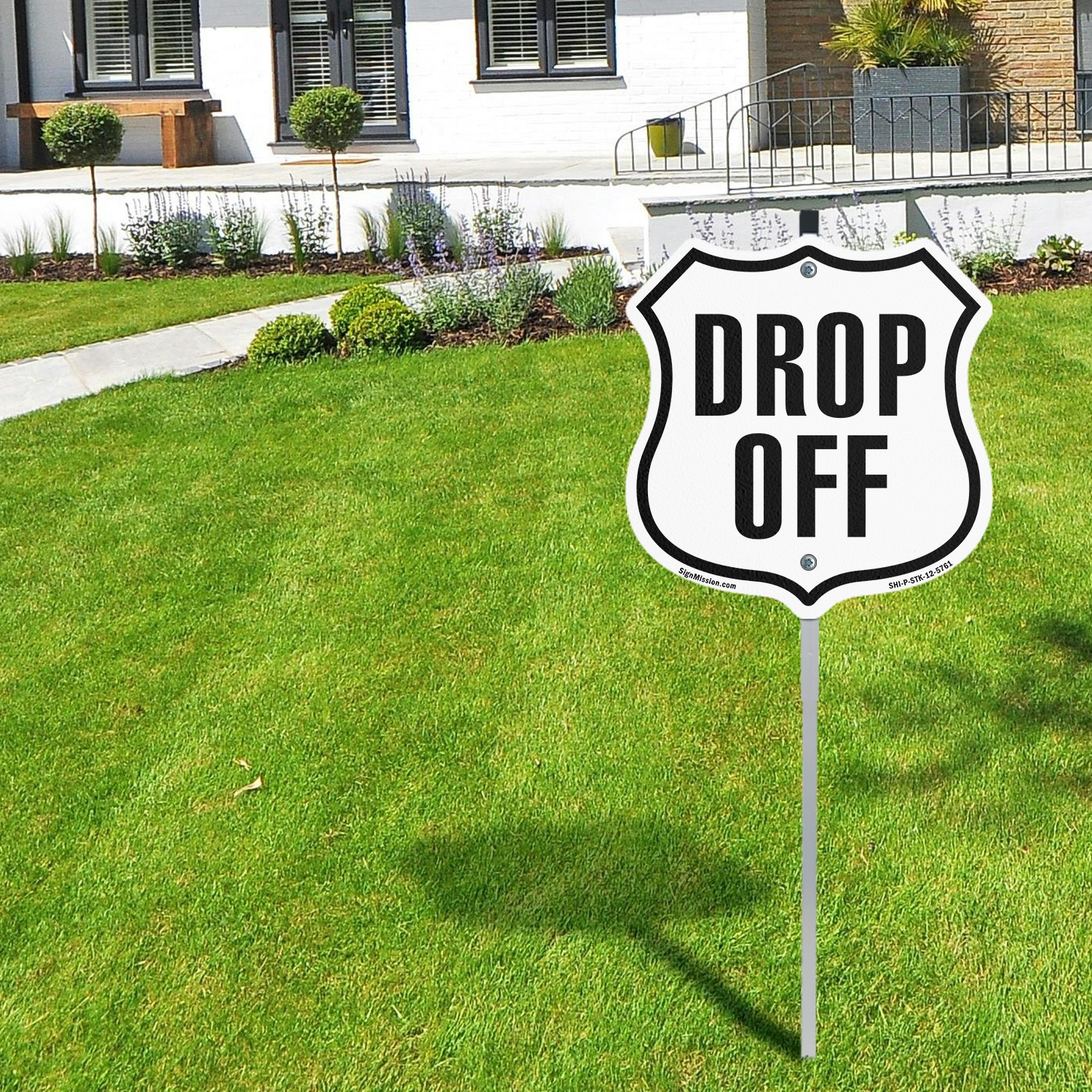 Drop-Off Shield Shaped Sign With Stake Weather Resistant Crafted in the USA