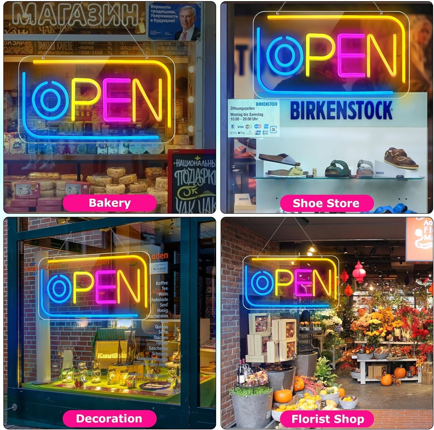 Colorful LED Neon Open Sign, 16.5″X 9″ Super Bright Open Signs for Business, wit