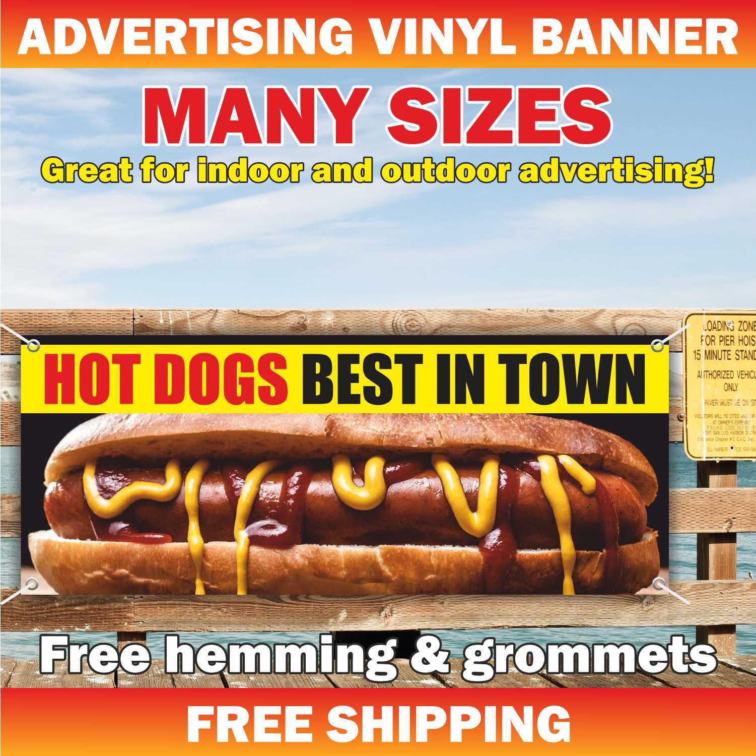 HOT DOGS BEST IN TOWN Advertising Banner Vinyl Mesh Sign Street Food Sandwich