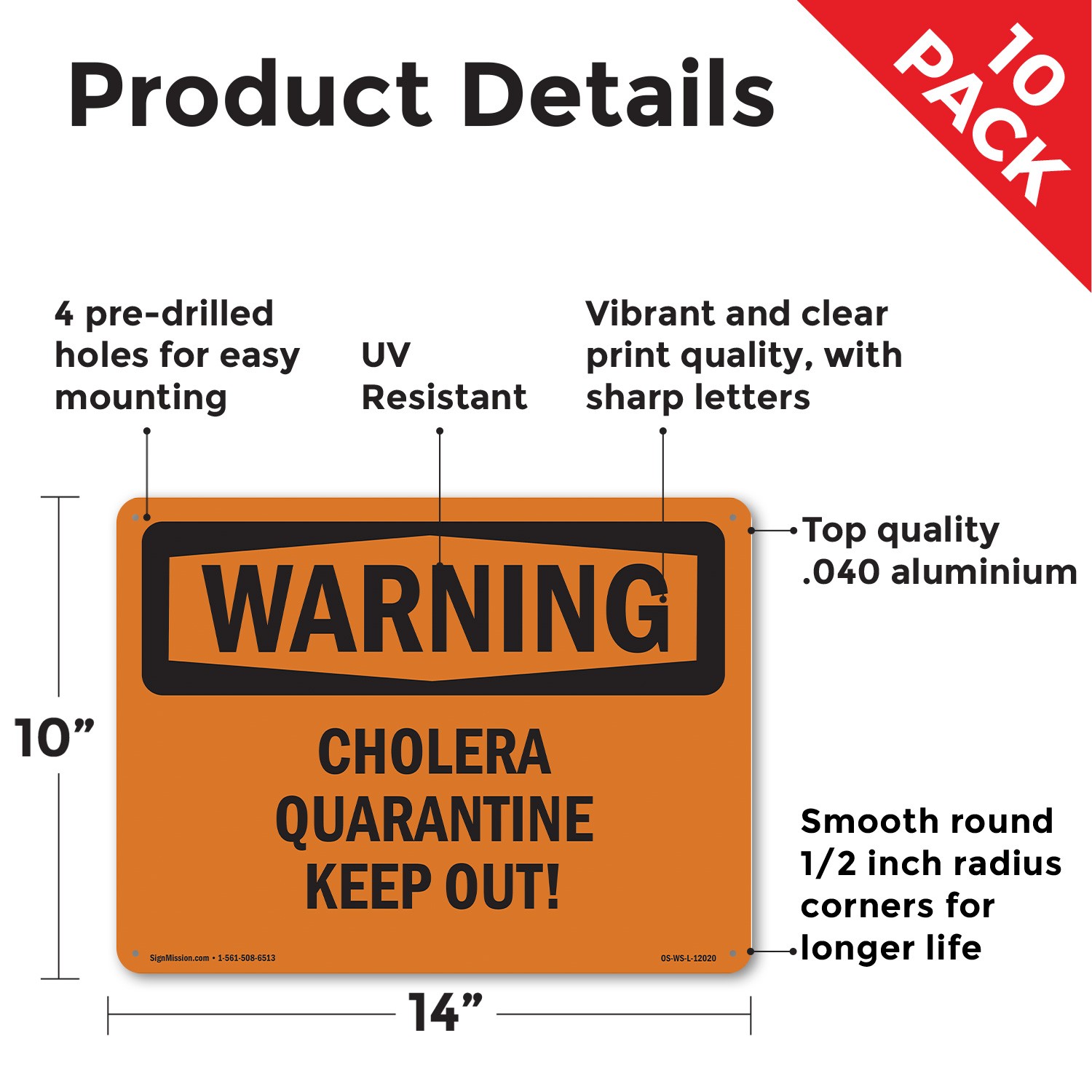 Cholera Quarantine Keep Out! OSHA WARNING Sign Metal Plastic, Decal 5 or 10 Pack