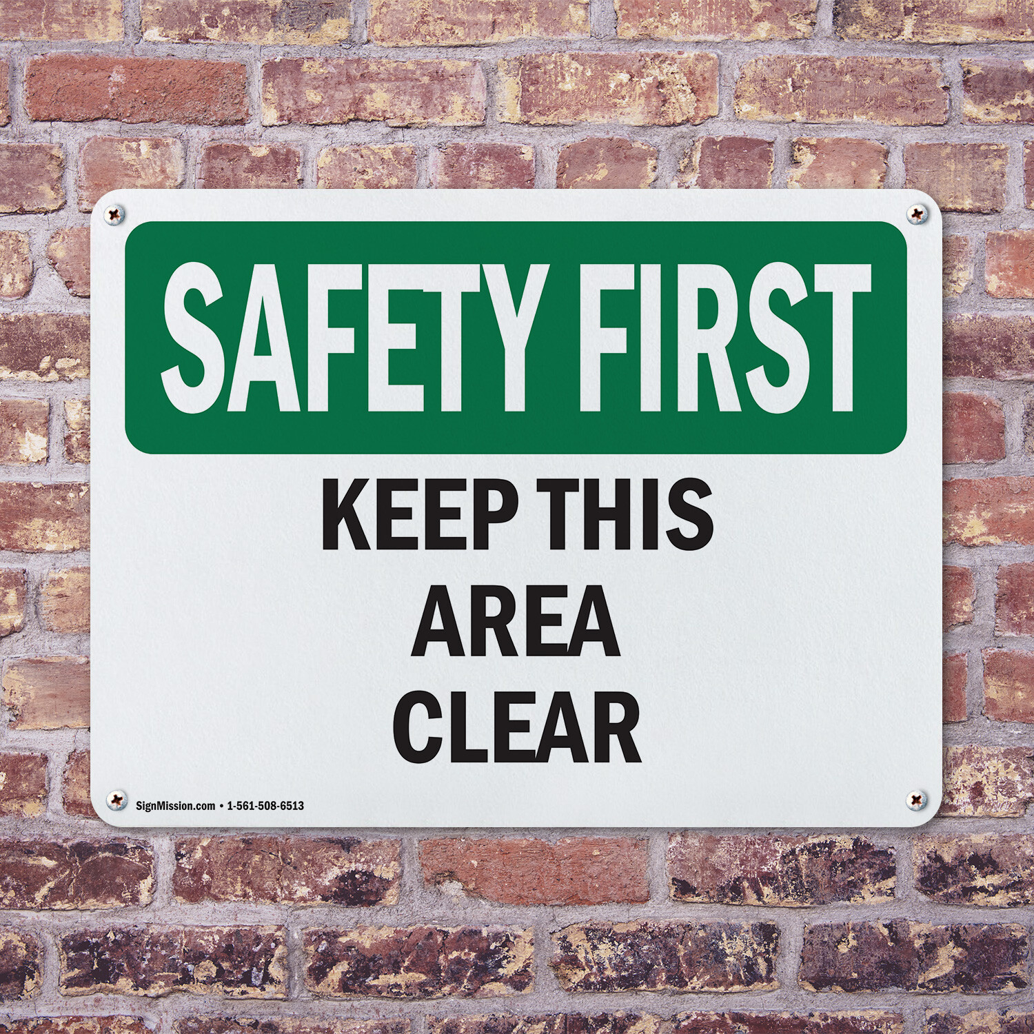 (2 Pack) Keep This Area Clear OSHA Safety First Sign Decal Metal Plastic