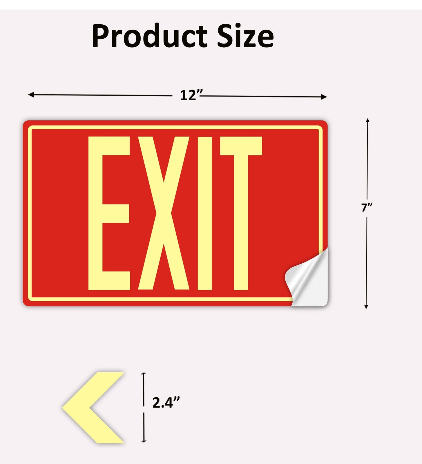 Photoluminescent Exit Sign 12×7 Inch Glow In The Dark SelfAdhesive 5 PCS