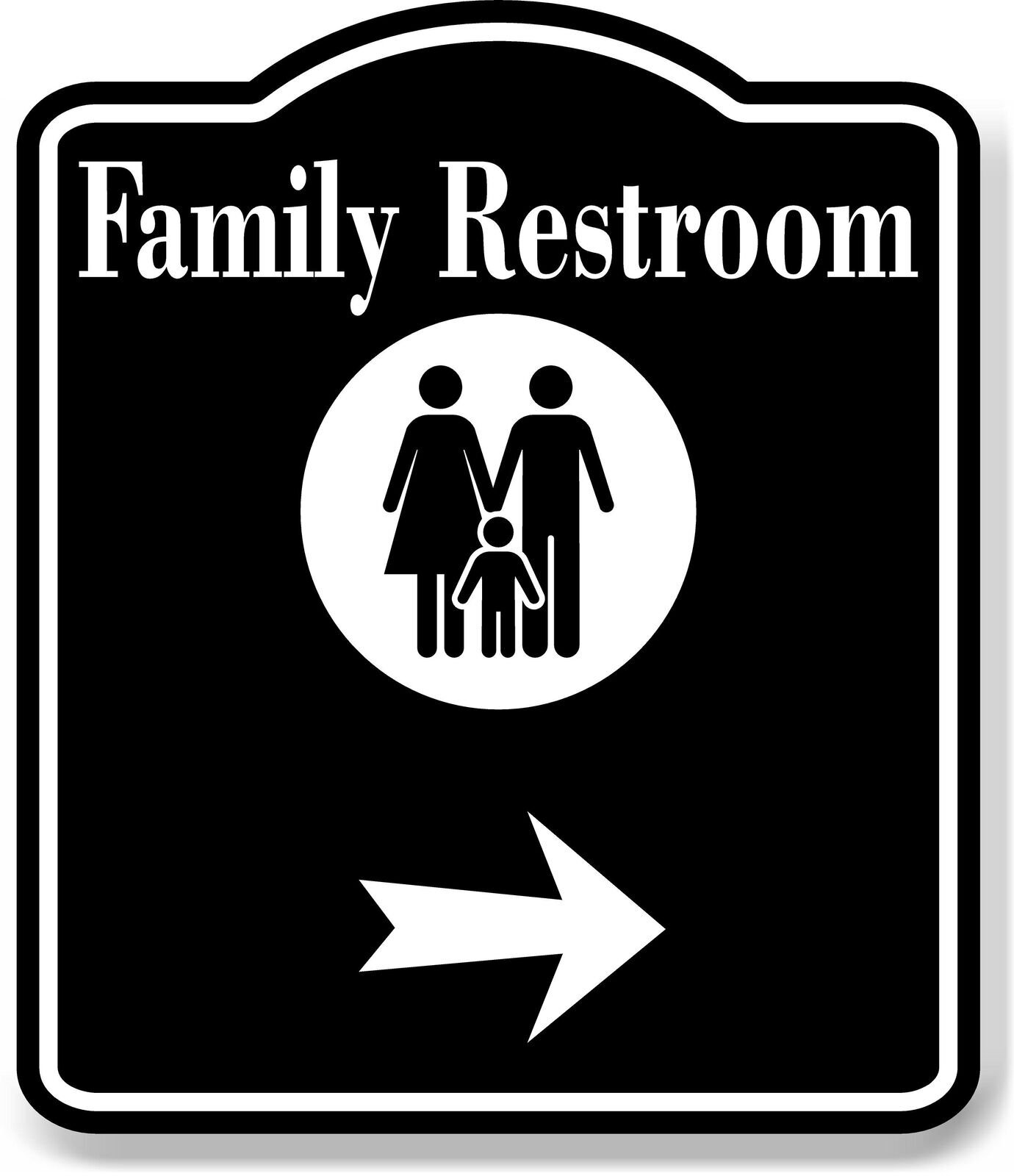 Family Restroom Right Arrow BLACK Aluminum Composite Sign