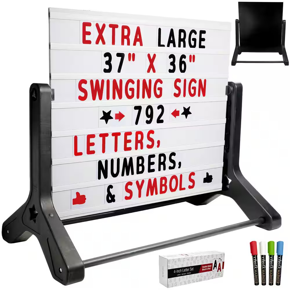 Excello 37 In. X 36 In. Swinging Message Board Sign, Black