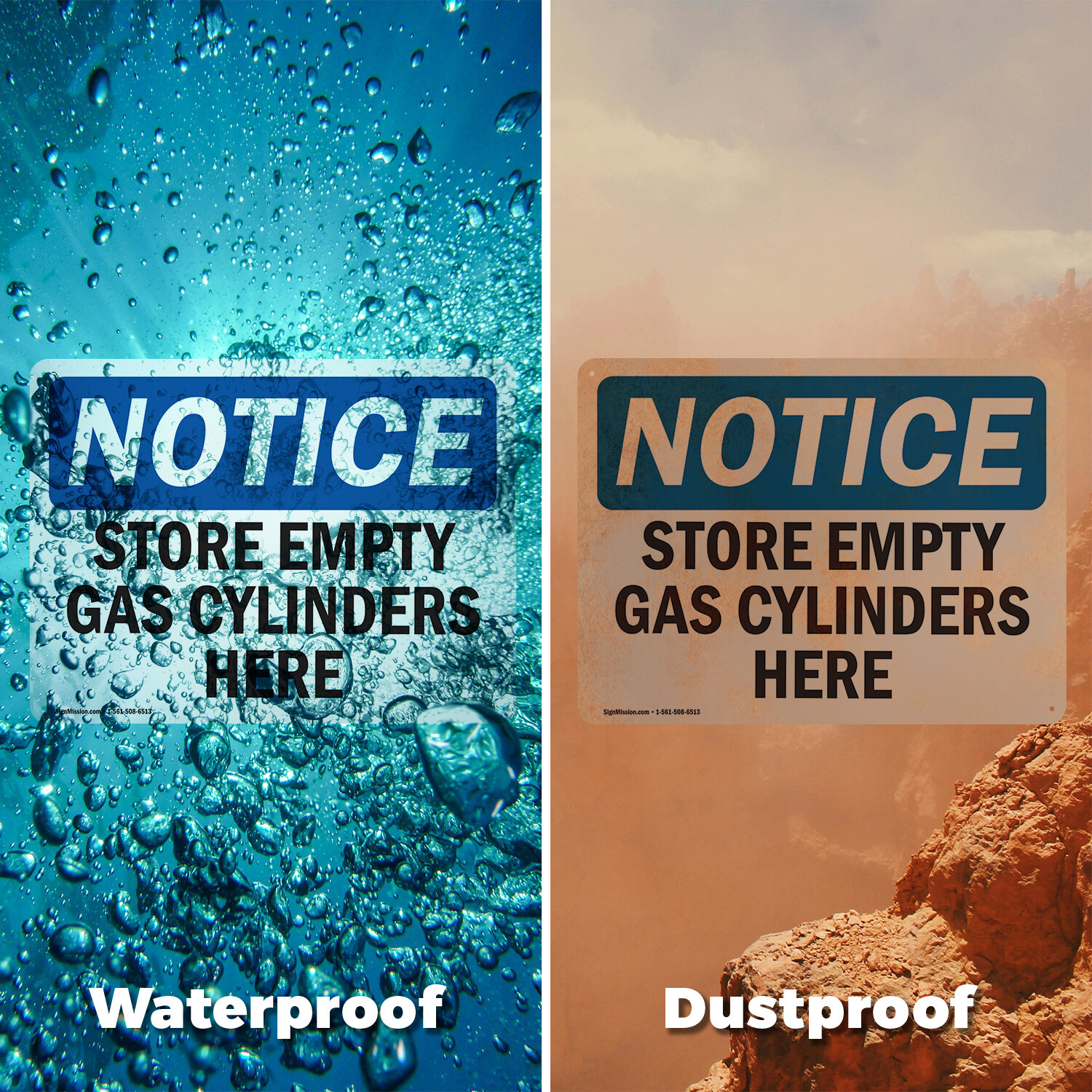 (2 Pack) Store Empty Gas Cylinders Here OSHA Notice Sign Decal Metal Plastic
