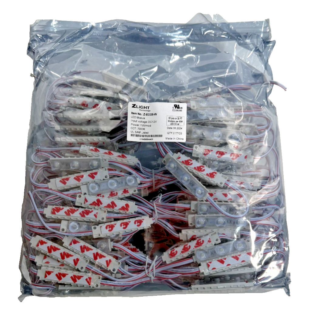 ZLight Technology Z-ECO5-W-24V LED Modules, 24VDC, 100 Ft, 200 Pcs, 7000K White