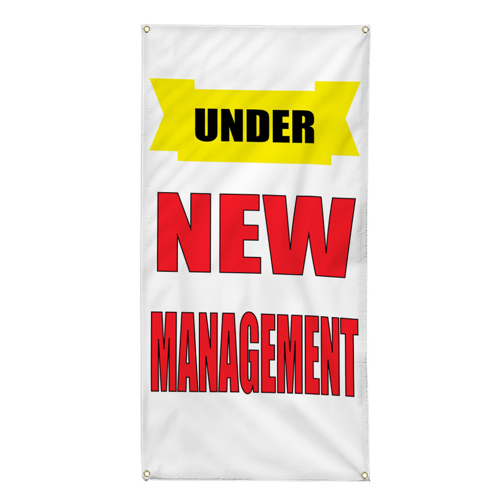 Vertical Vinyl Banner Multiple Sizes Under New Management Yellow Ribbon Business