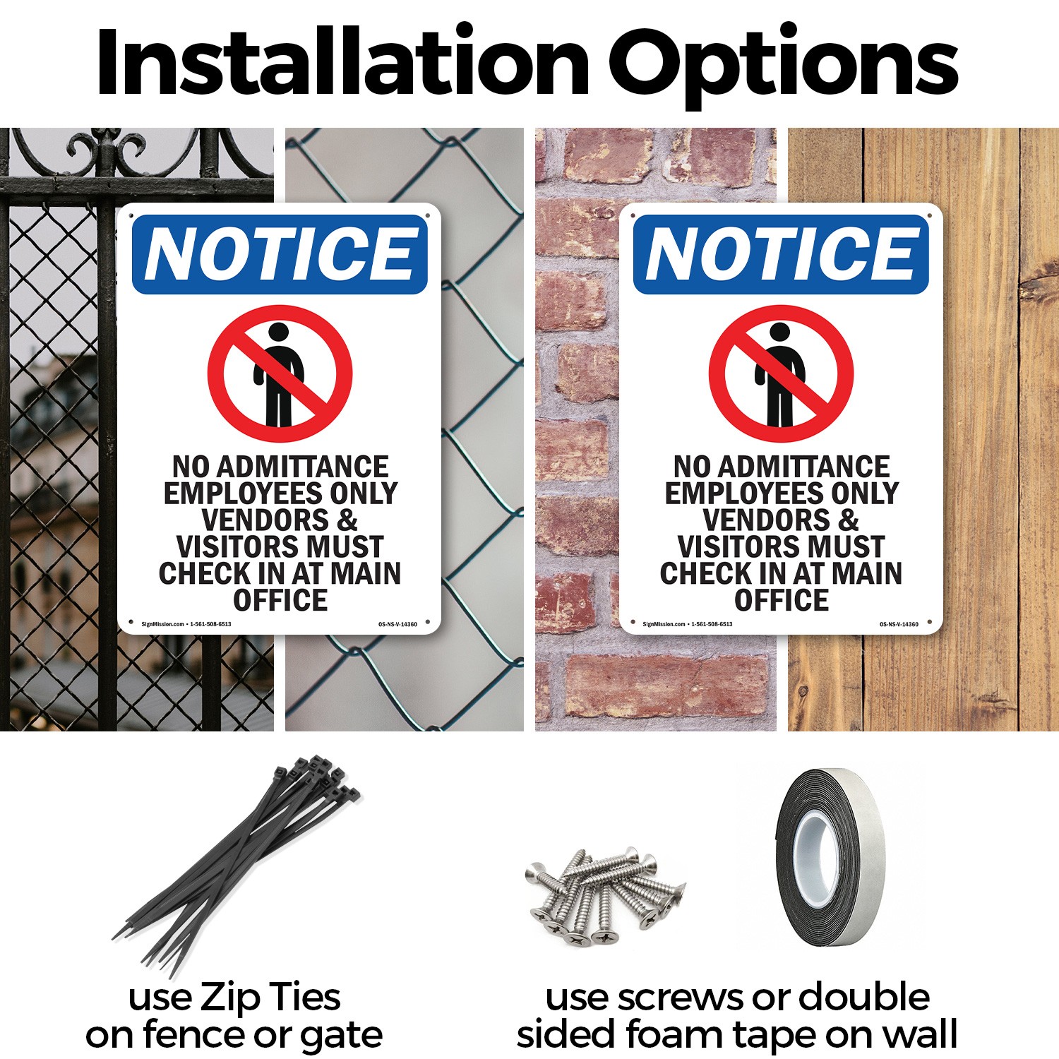 No Admittance Employees OSHA Notice Sign Metal, Plastic, Or Decal – 5 or 10 Pack