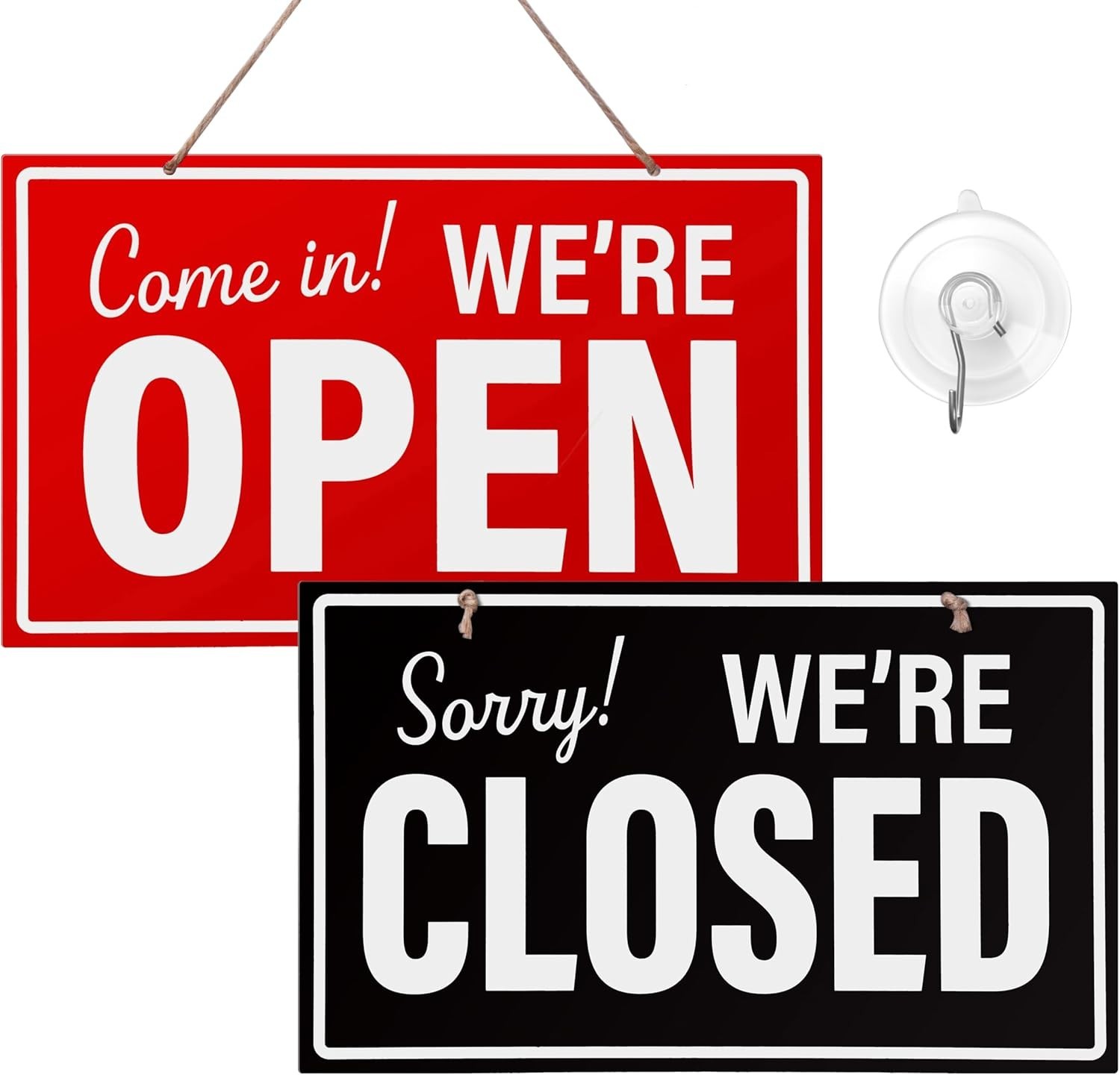 Open Closed Sign for Business 10 X 6 Double Sided Plastic Sign with Twine Su
