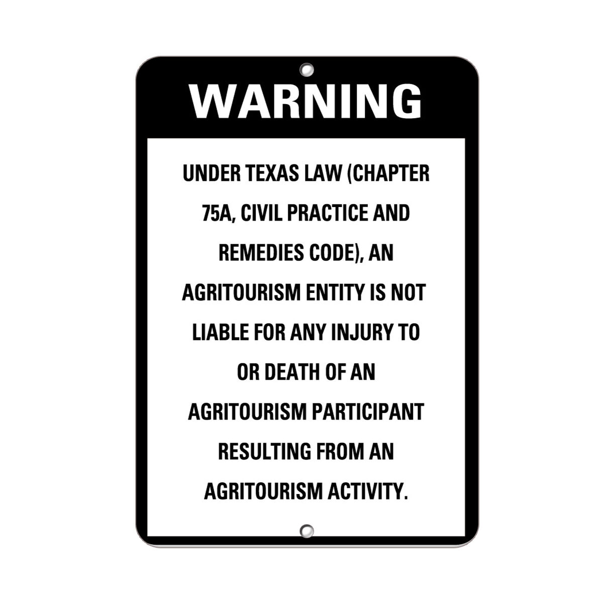 Vertical Metal Sign Multiple Sizes Agritourism Entity Liable Any Injury Death