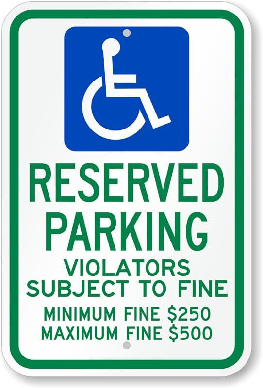 Handicap Parking Sign Ada Compliant Aluminum 8×12 Weatherproof Reserved