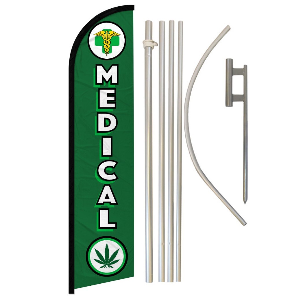 Medical MJ Full Curve Windless Swooper Flag Pole Kit Dispensary Smoke Shop