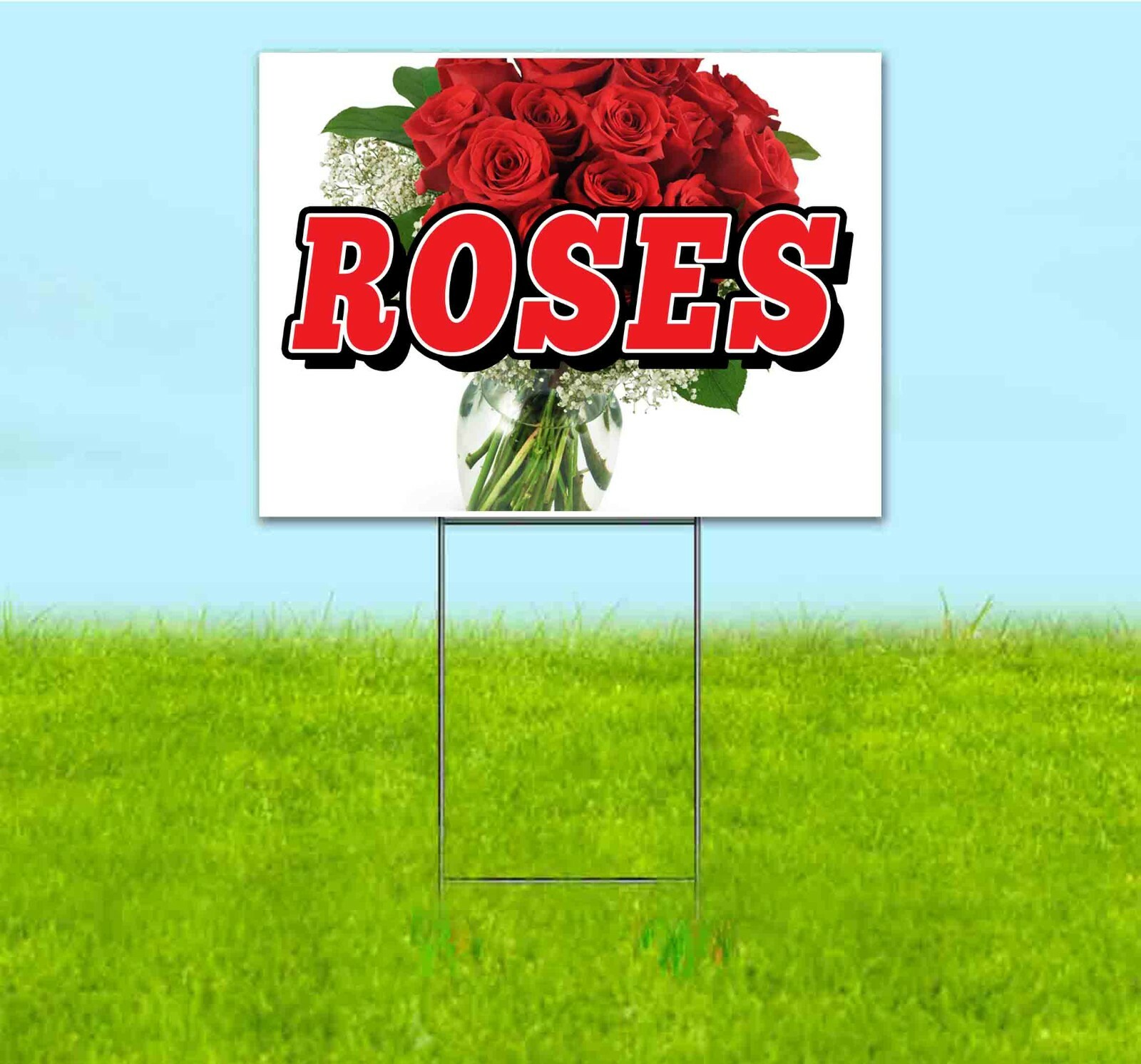 ROSES 18×24 Yard Sign Corrugated Plastic Bandit USA FLORIST FLOWERS