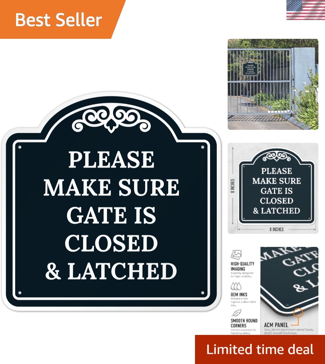 Please Make Sure Gate is Closed and Latched Black Background Sign, | 8×8 Inch…