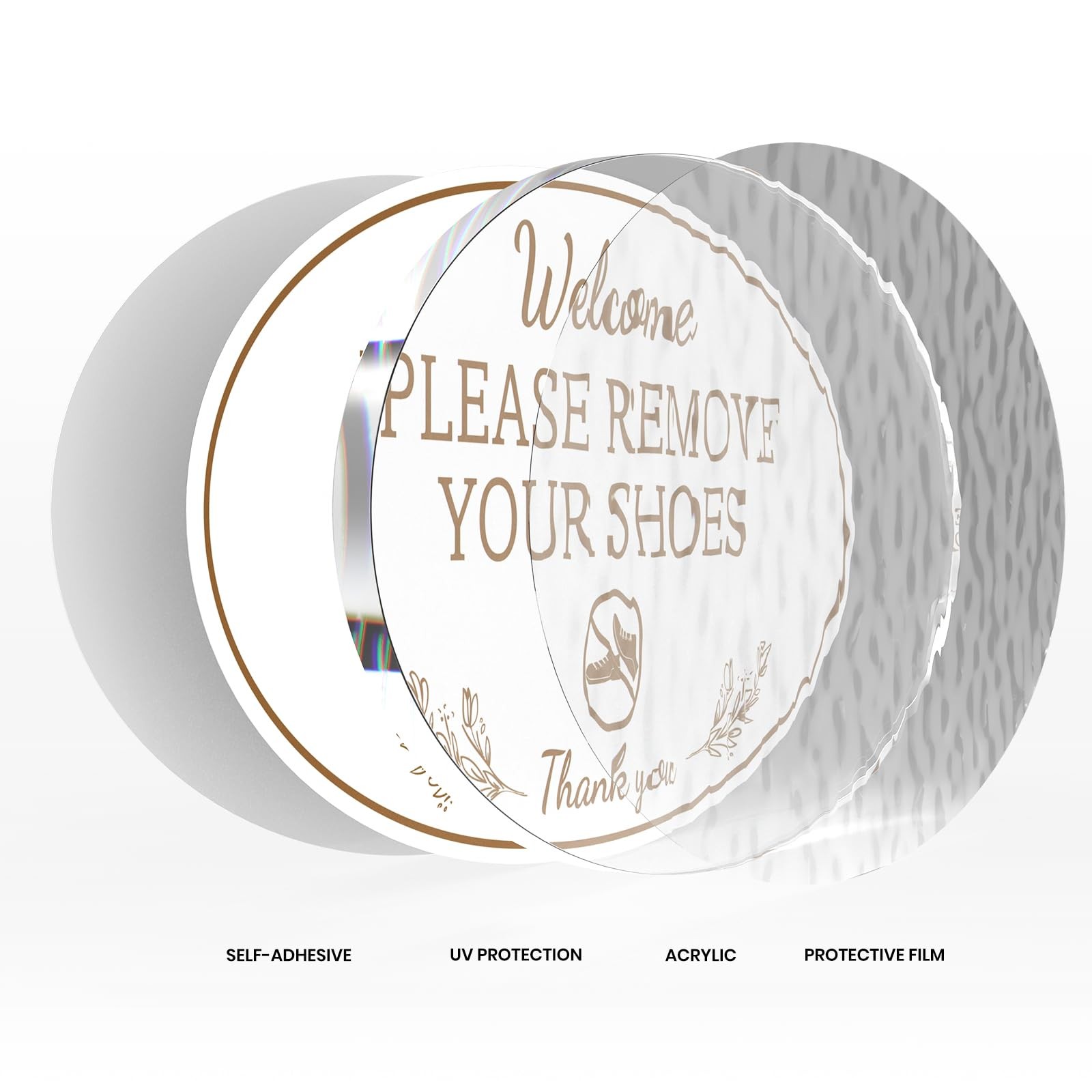 2 Pack Please Remove Your Shoes Sign 8×4 Inch White Acrylic SelfAdhesive