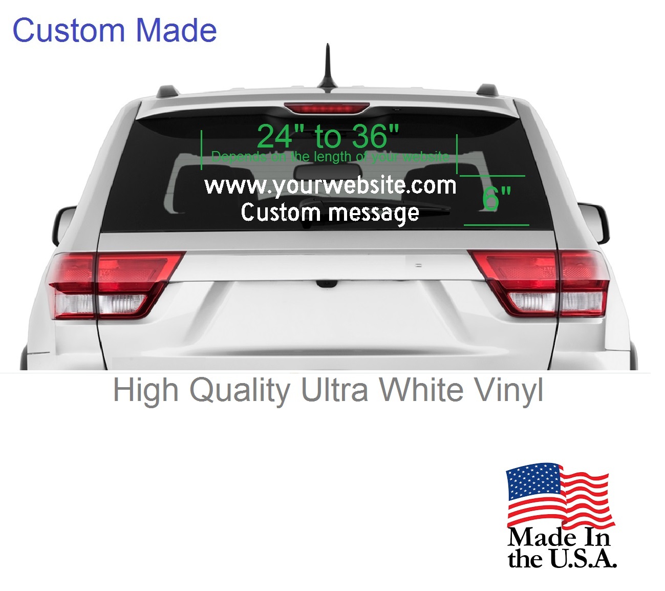 24″- 36″ x 6″ – CUSTOM Website / Web address & Slogan Sign CAR & Truck window