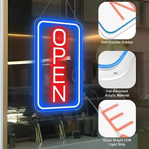 Ultra Bright LED Open Signs for Business, 16’’x 9’’ Neon 12V-Blue-Red(Vertical)
