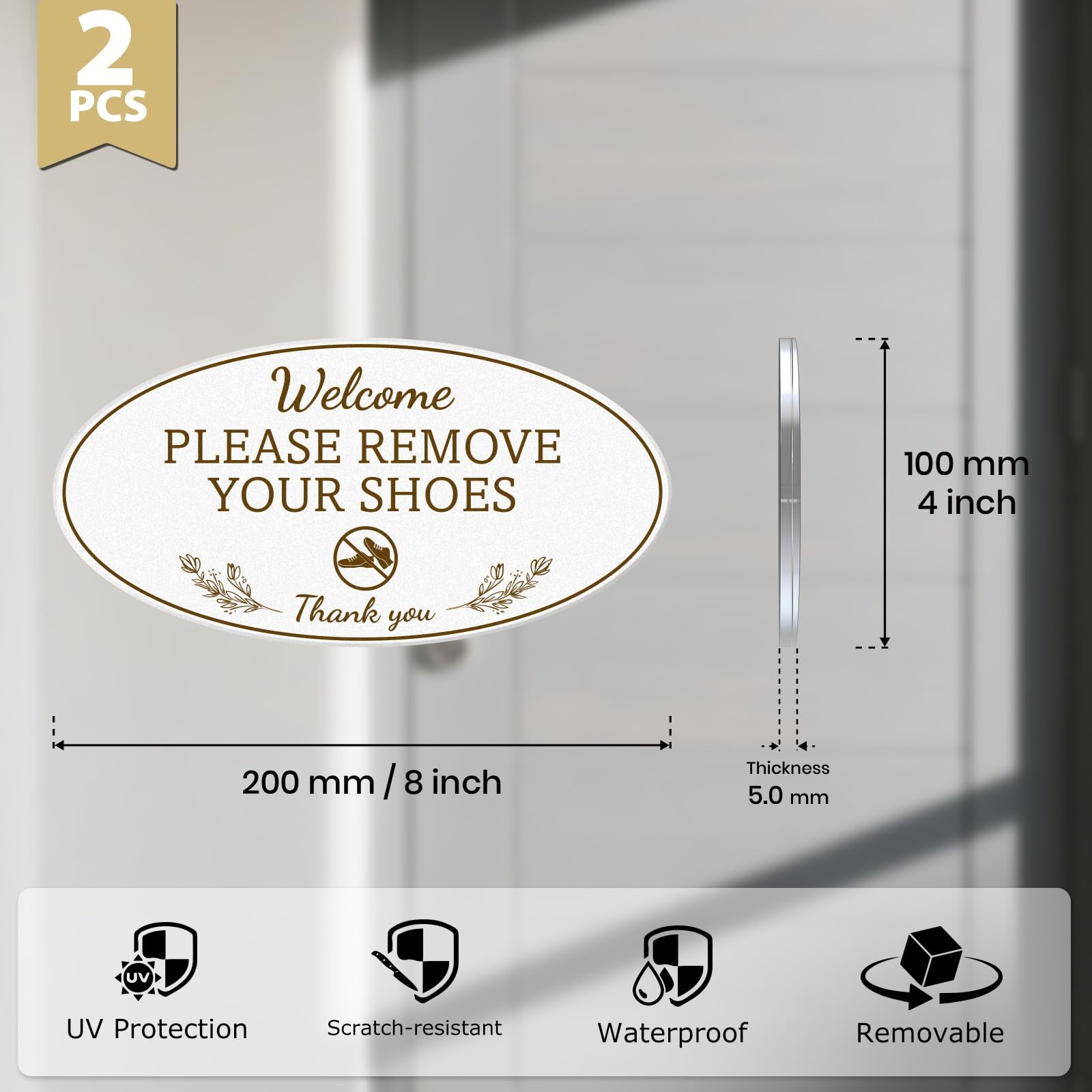 2 Pack White Acrylic 8×4 Inch Please Remove Your Shoe SelfAdhesive Welcome Sign