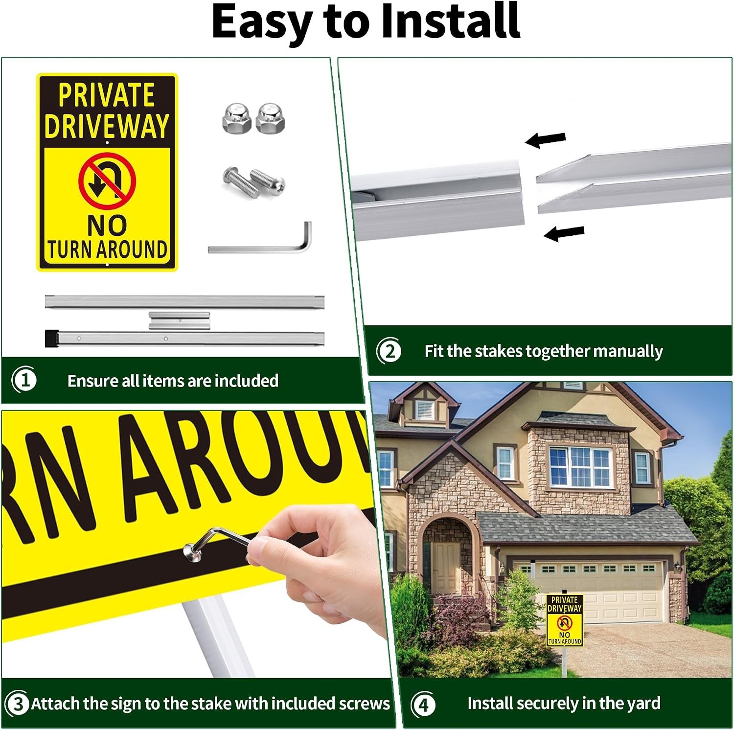 Durable Yellow No Turn Around Signs – 2 Piece Set, 14×10 Aluminum Stake Signs