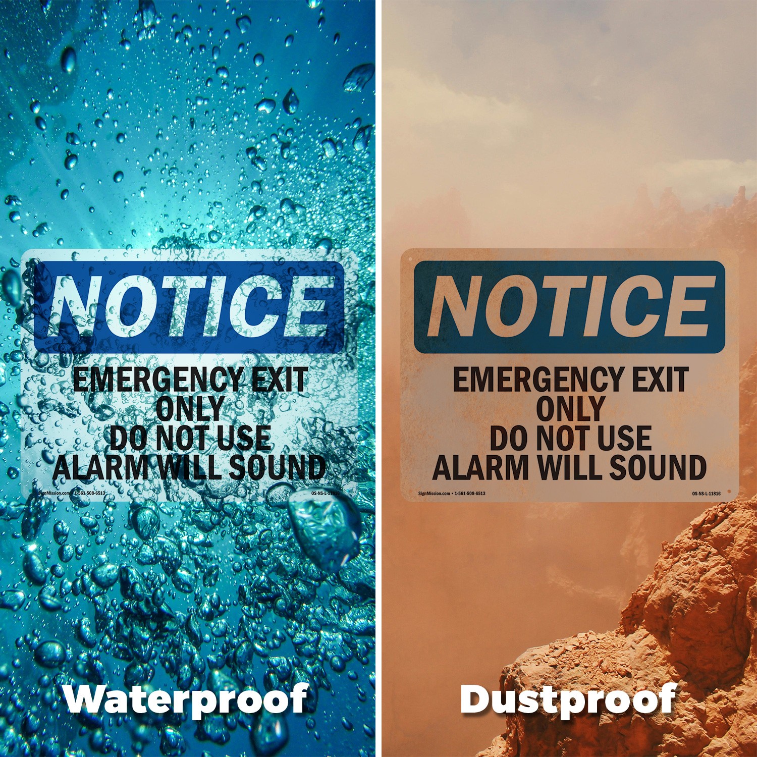 Emergency Exit Only Do Not Use Alarm Will Sound OSHA Notice Sign – 5 or 10 Pack