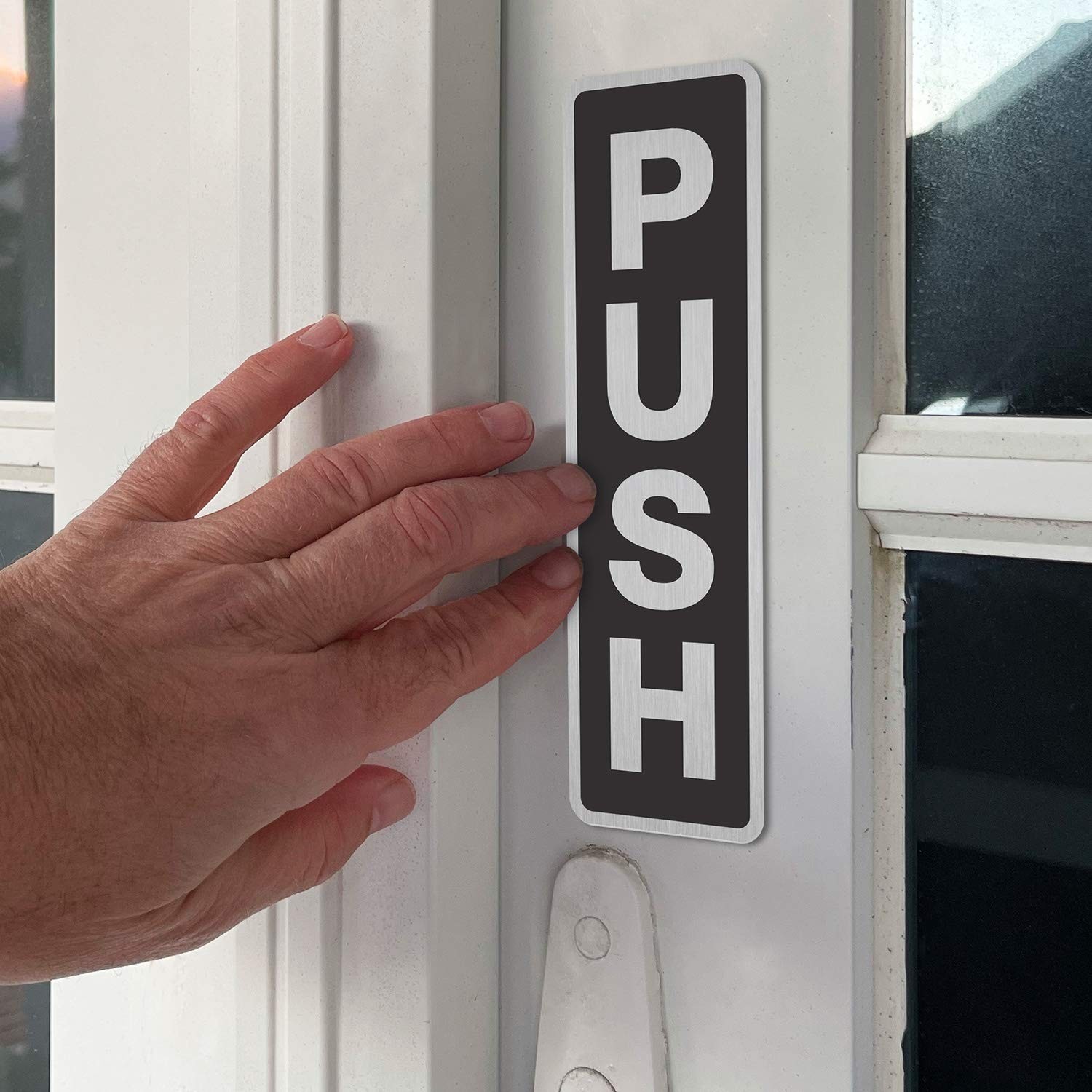 2 PCS Push and Pull Door Signs 2×7 Inch Anodized Aluminum Adhesive Back