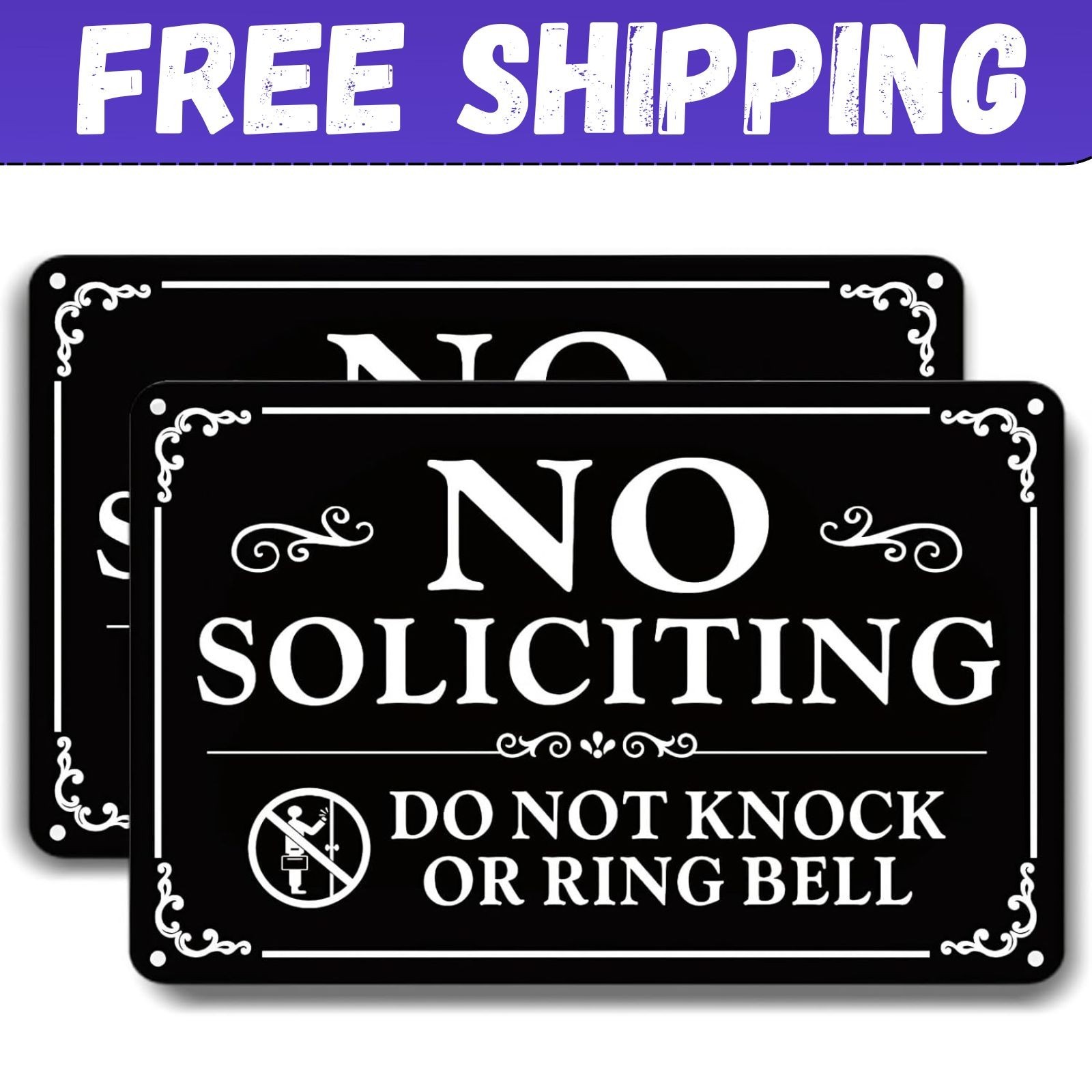 2 Pack No Soliciting Sign for Front Door,9 X 6 Inches Self-Adhesive No Solicitin