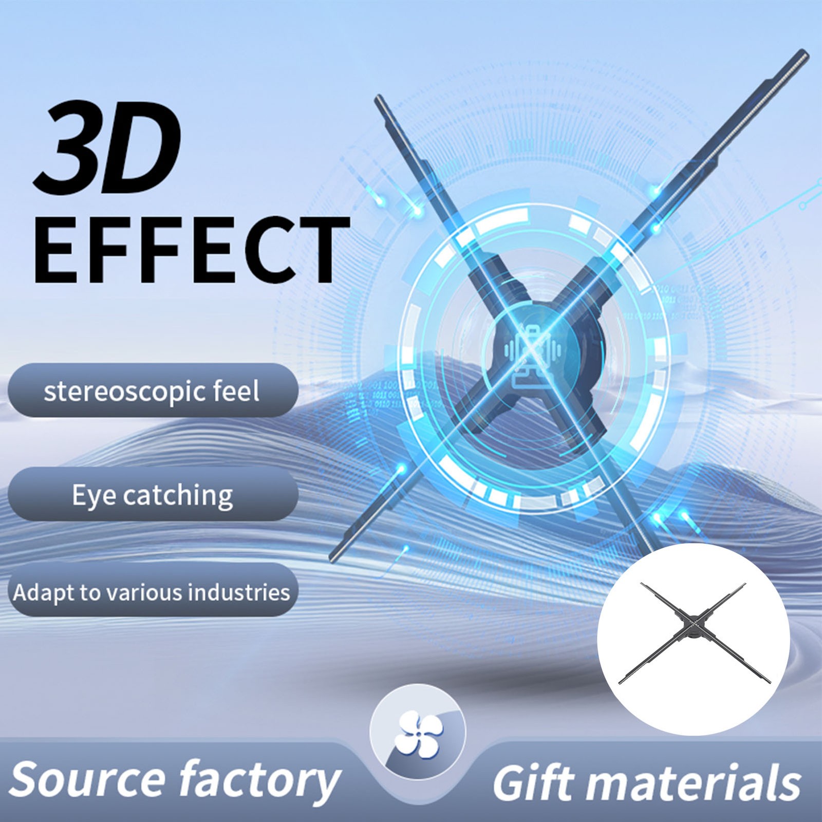 65CM 3D Hologram Fan Projector WiFi APP Control 2500×640 Resolution 640 LED OQMD