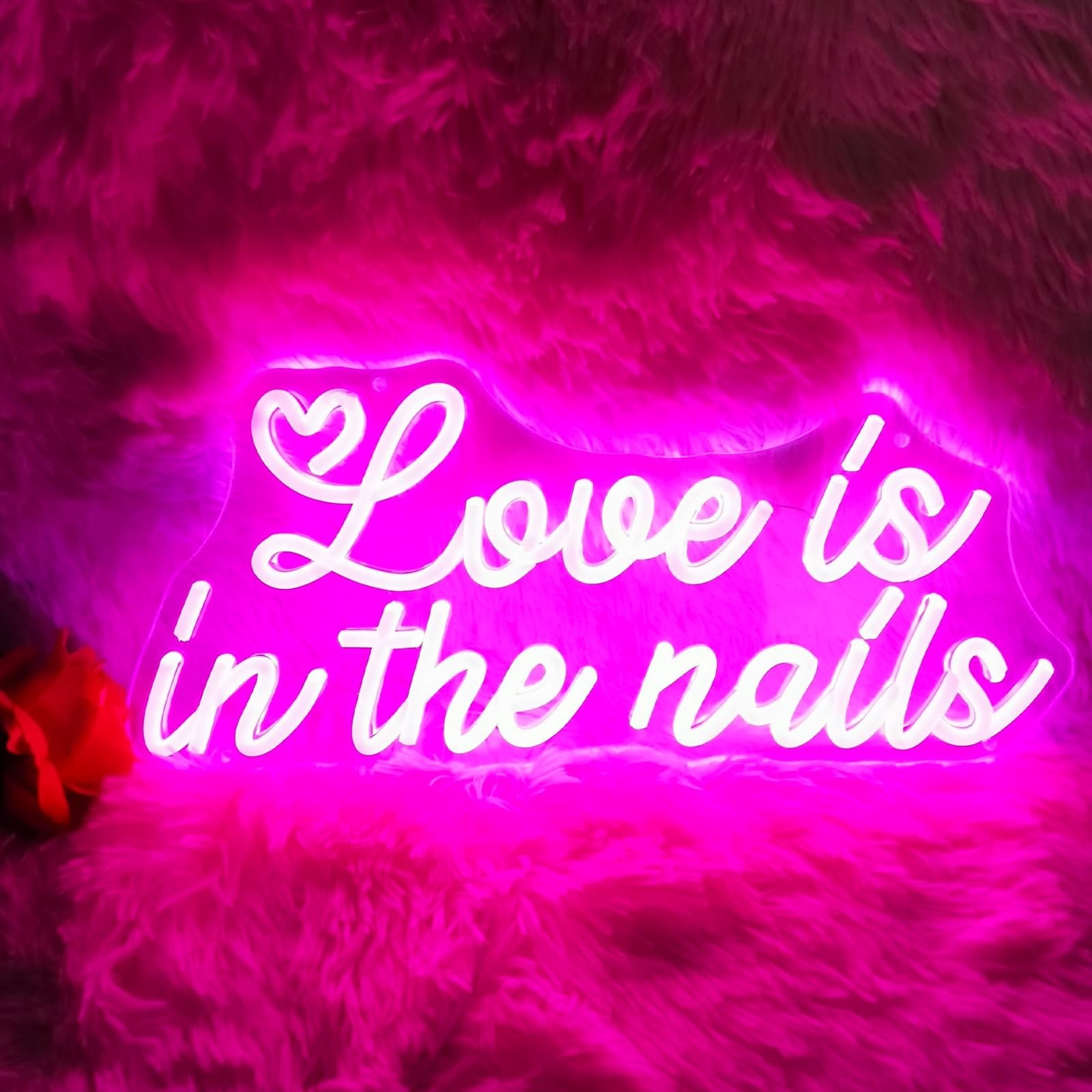 Love is in the Nails Neon Sign Pink LED Light for Nail Salon & Beauty Room De…