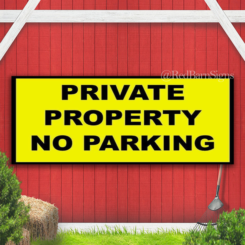 Private Property No Parking YELLOW BLACK Banner Sign Road with Grommets