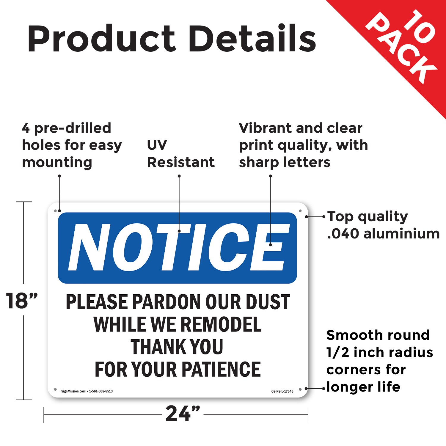 Please Pardon Our Dust While We Remodel OSHA Notice Sign Or Decal – 5 or 10 Pack
