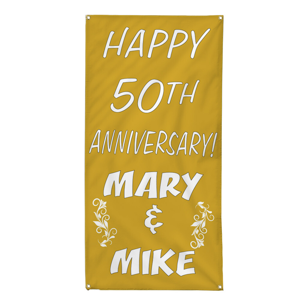 Vertical Vinyl Banner Multiple Sizes Happy 50 Anniversary Custom Date Gold