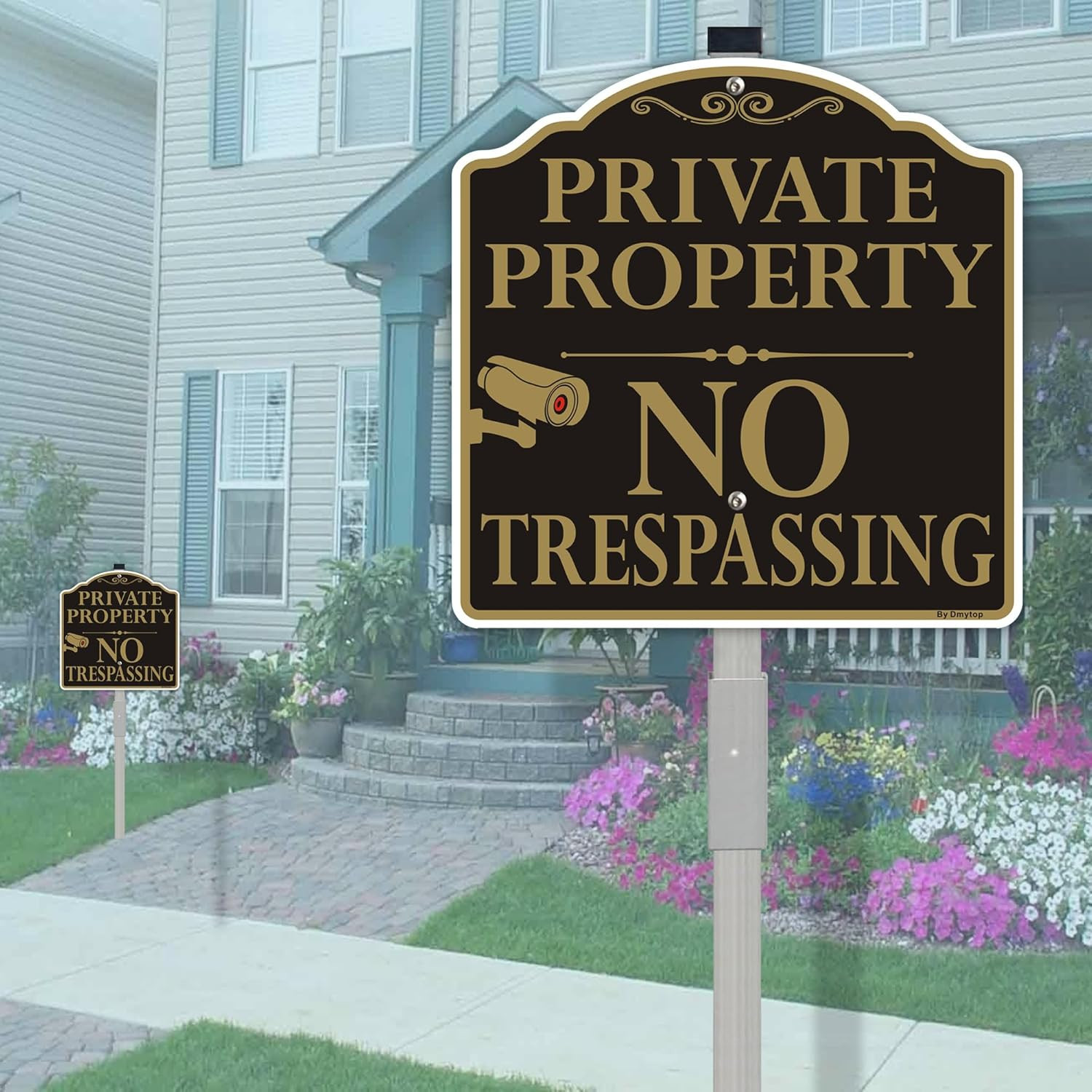 Large Private Property No Trespassing Signs with 36″ Alloy Long Stake, 12X12″ Vi