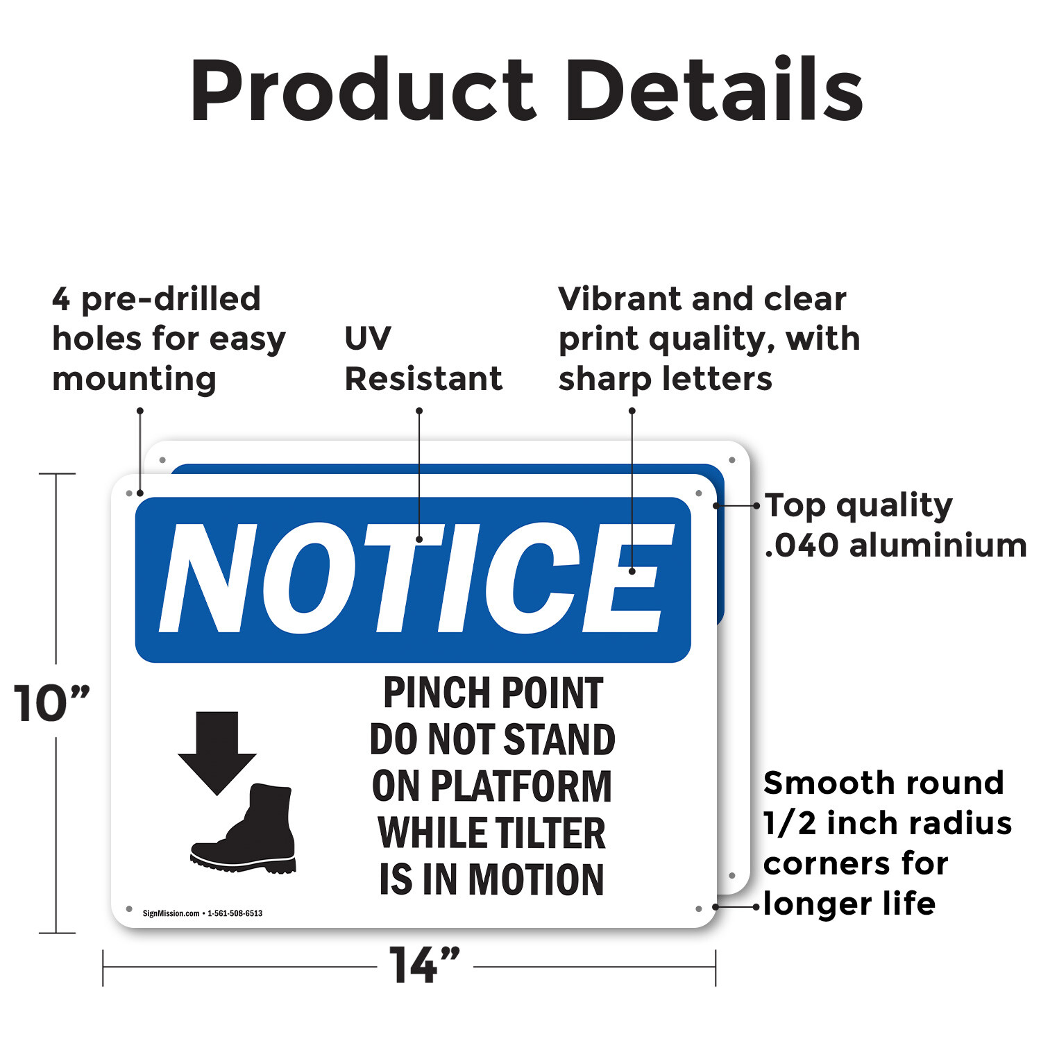 (2 Pack) Pinch Point Do Not Stand On OSHA Notice Sign Decal Metal Plastic